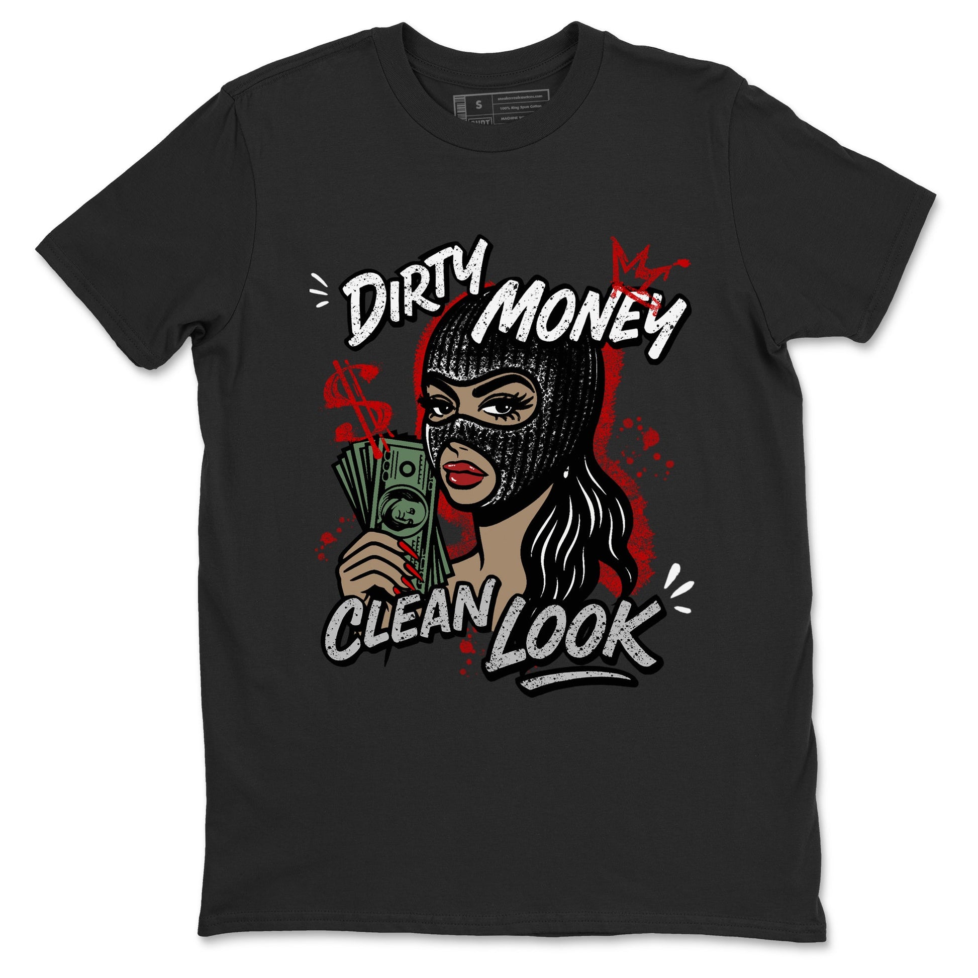 Dirty Money Clean Look sneaker match t-shirt styled to complete your fit with the Air Jordan 4 White Cement sneakers, shown in Black 2.