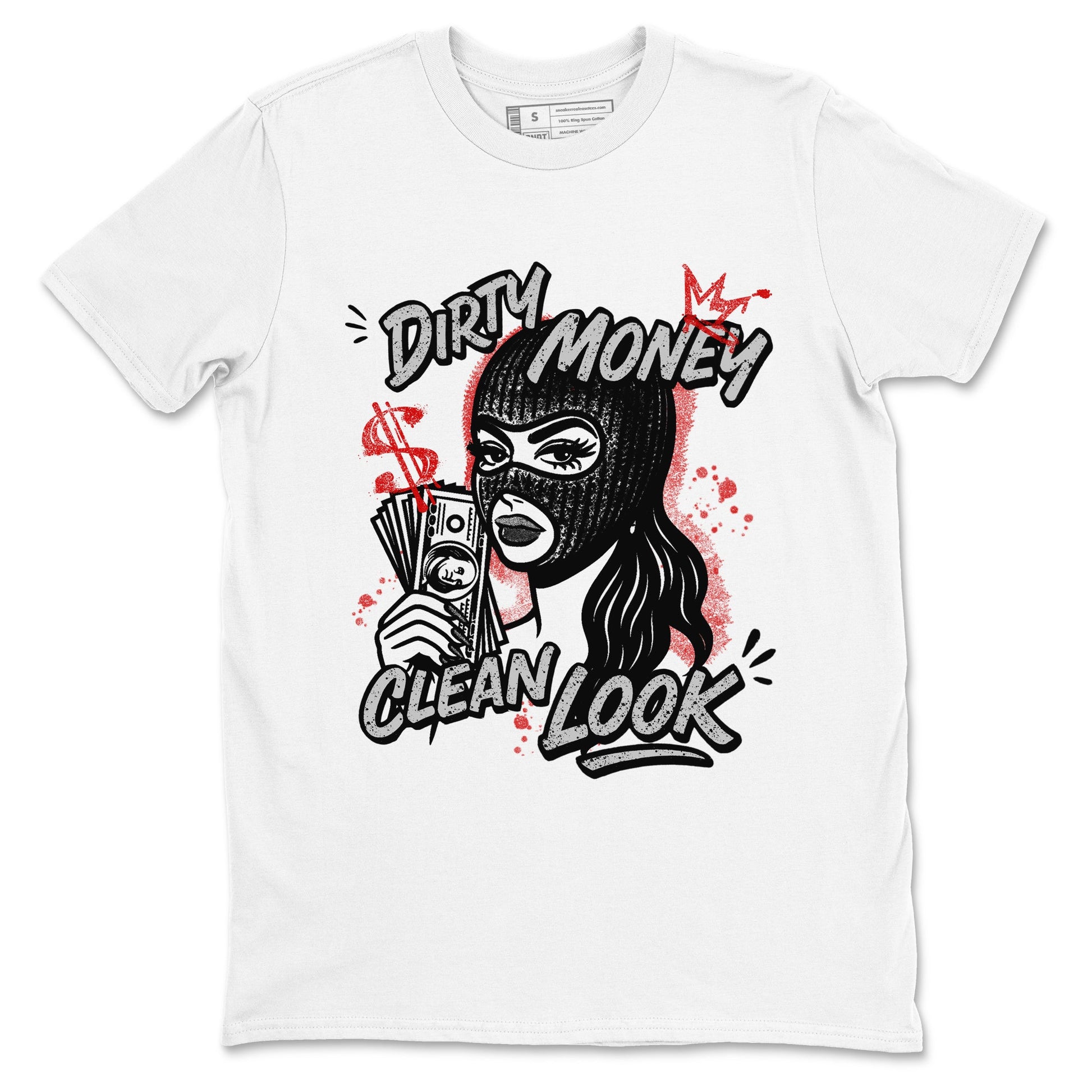 Dirty Money Clean Look sneaker match t-shirt styled to complete your fit with the Air Jordan 4 White Cement sneakers, shown in White 2.