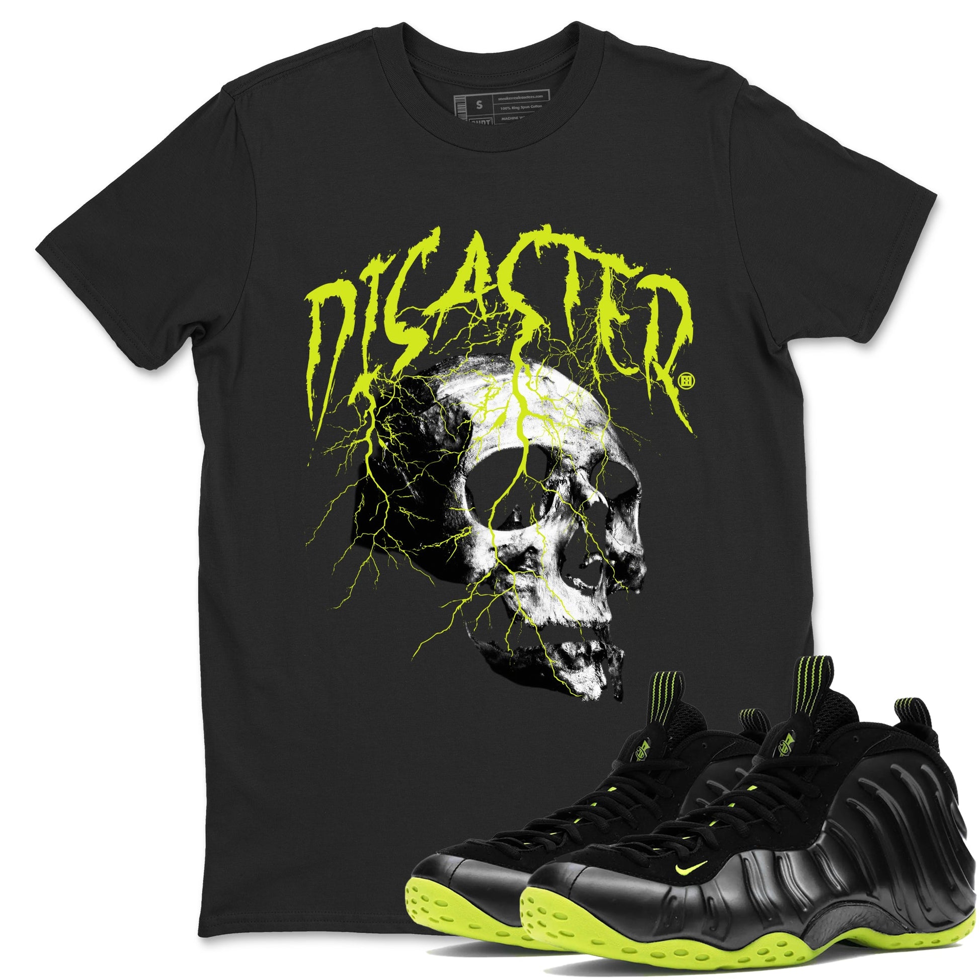 Foams One Black Volt shirts to match jordans Disaster Skull sneaker match tees Air Foamposite One Black and Volt match shoes to clothes SNRT Sneaker Tees unisex cotton Black 1 shirts