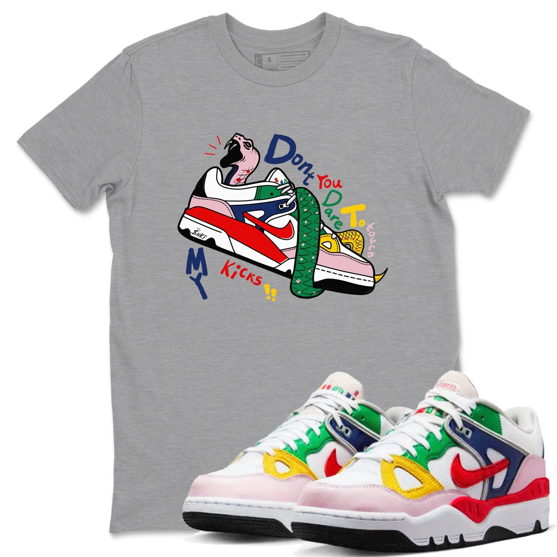 AF 3 Nigo shirtsto match jordans Don't Touch My Kicks sneaker match tees Air Force 3 Low x Nigo Blue Void and Tour Yellow match shoes to clothes SNRT Sneaker Tees unisex cotton Heather Grey 1 shirts