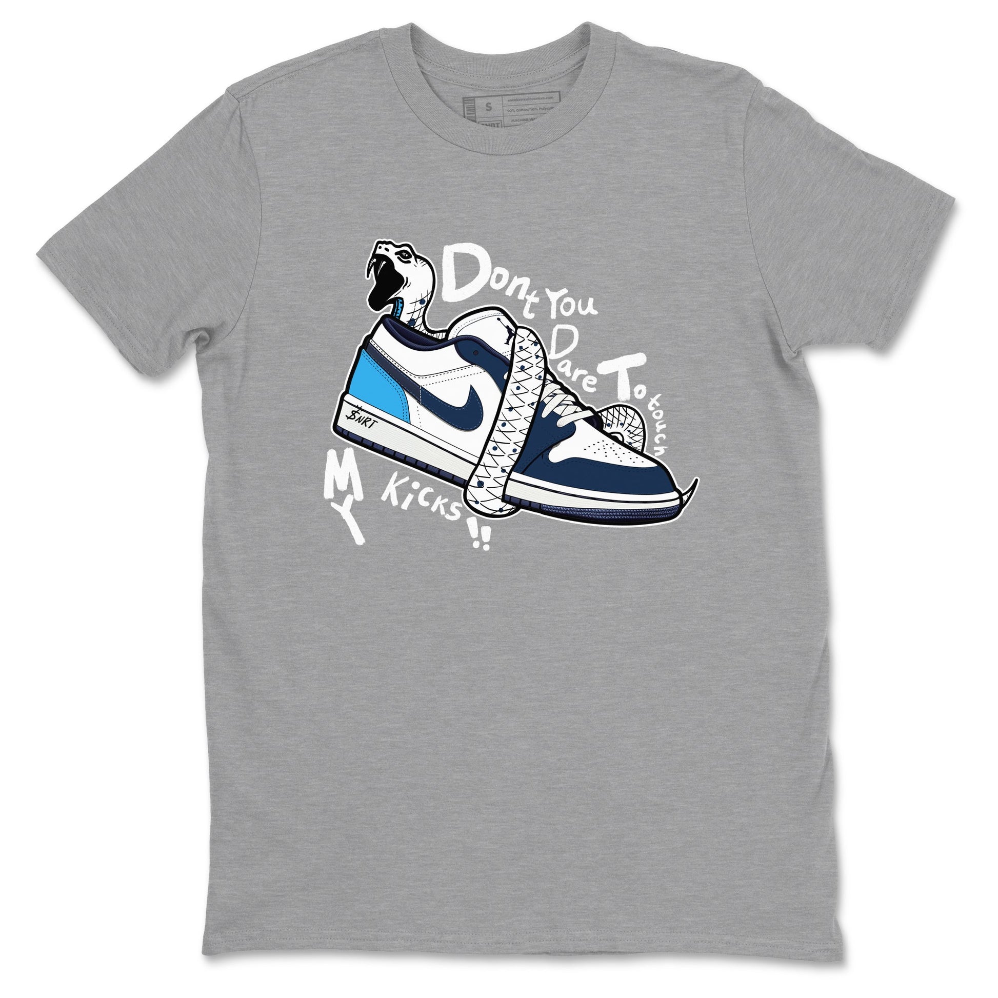 1s Obsidian shirts to match jordans Don't Touch My Kicks shirts to match Jordans AJ1 Retro Low OG Obsidian match shoes to clothes SNRT Sneaker Tees unisex cotton Heather Grey 2 shirts