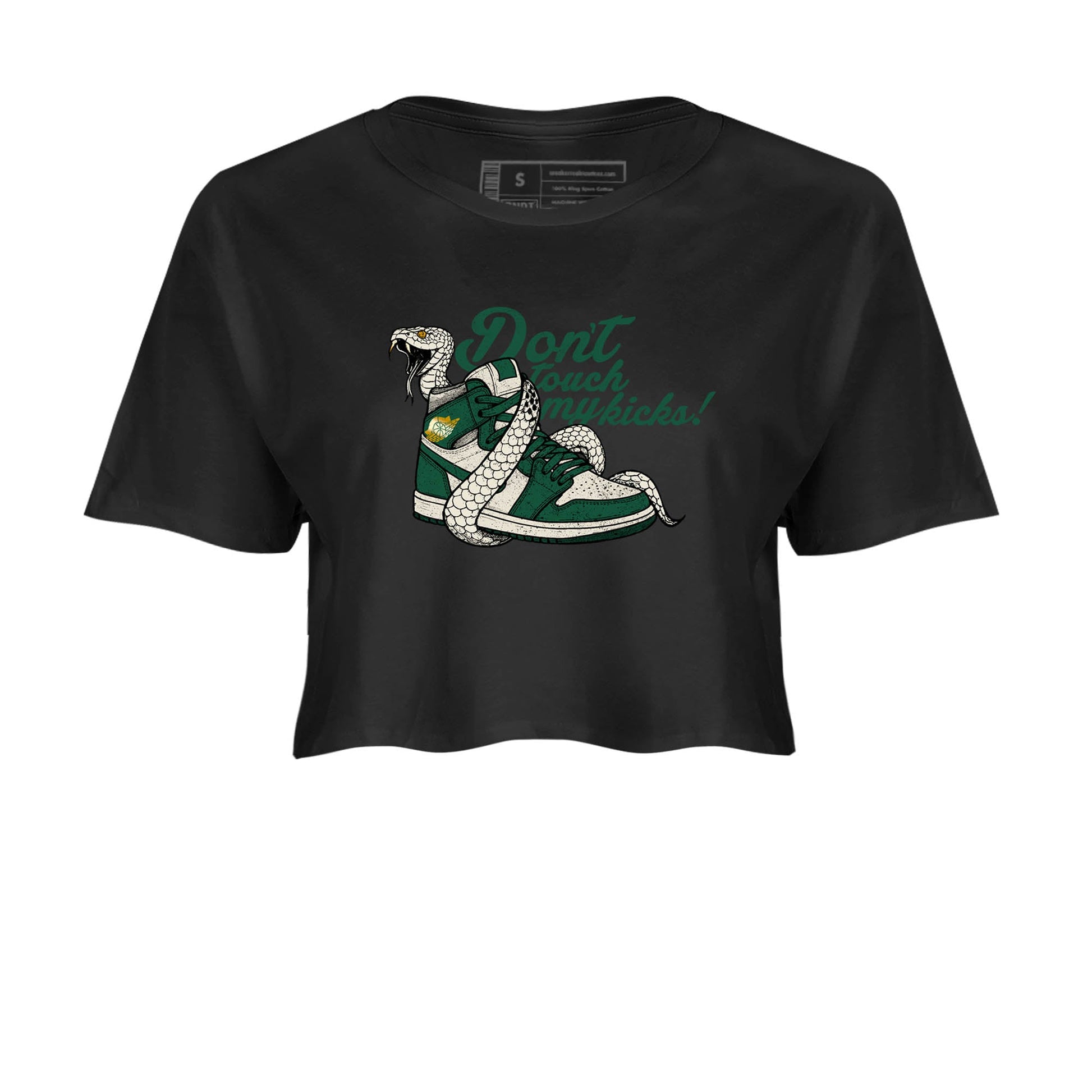 Sneaker Threads – Sneaker Tees To Match Air Jordan 1 Pro Green – Don't Touch My Kicks Crop Tee Black 2. Perfect for Jordan releases 2025 colorways.