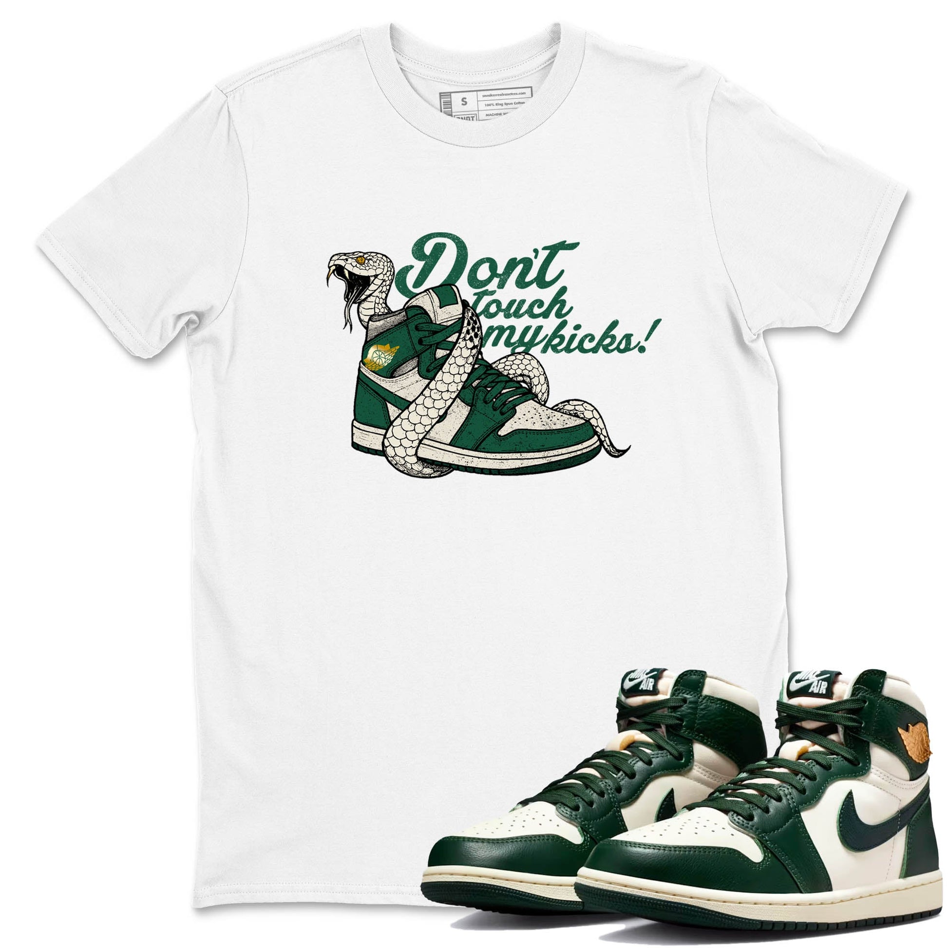Sneaker Threads – Sneaker Tees To Match Air Jordan 1 Pro Green – Don't Touch My Kicks Graphic Tee White 1. Perfect for Jordan releases 2025 colorways.
