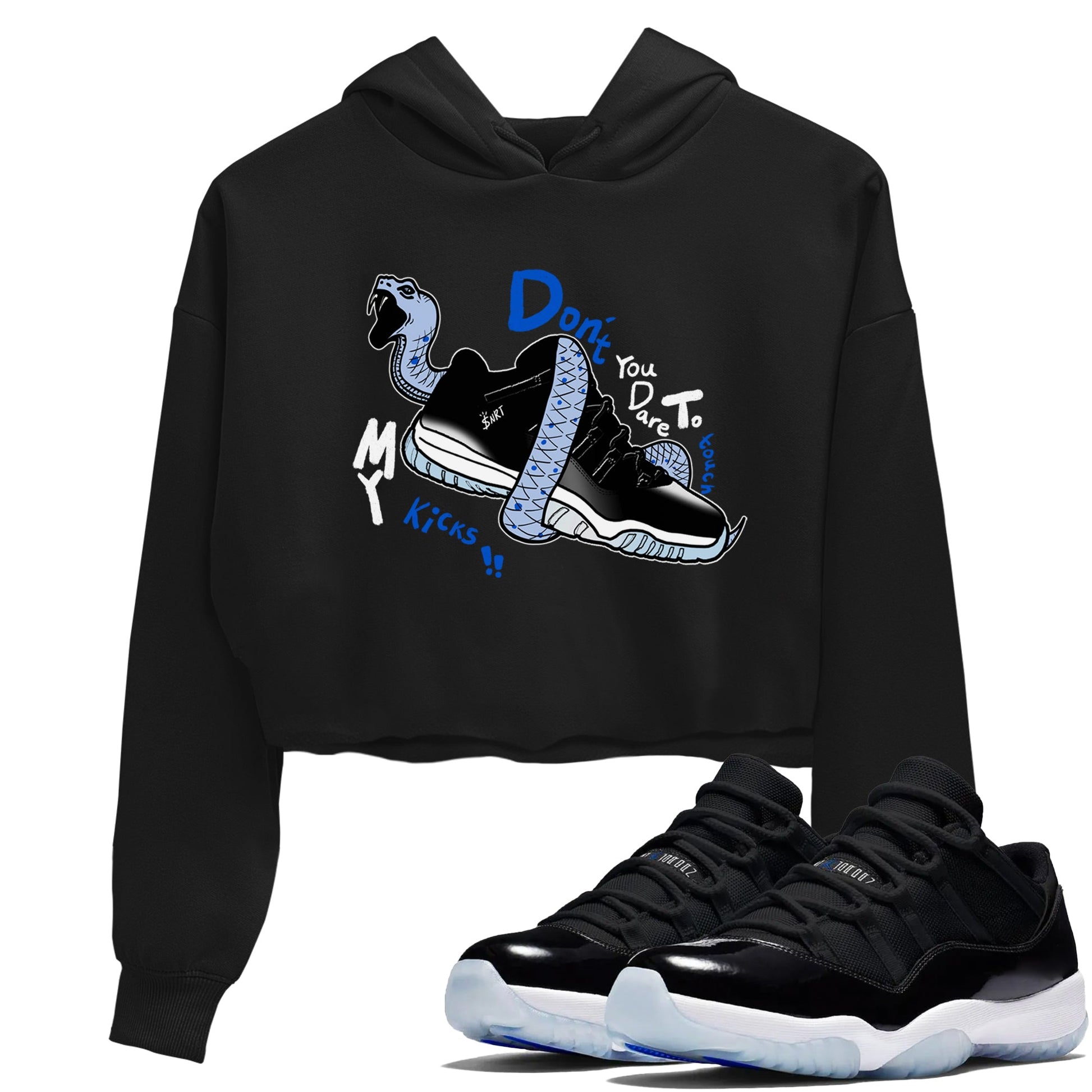 AJ11 Black and Varsity Royal shirt to match jordans Don't Touch My Kicks sneaker tees Air Jordan 11 Black/Varsity Royal SNRT Sneaker Release Tees Black 1 crop length shirt