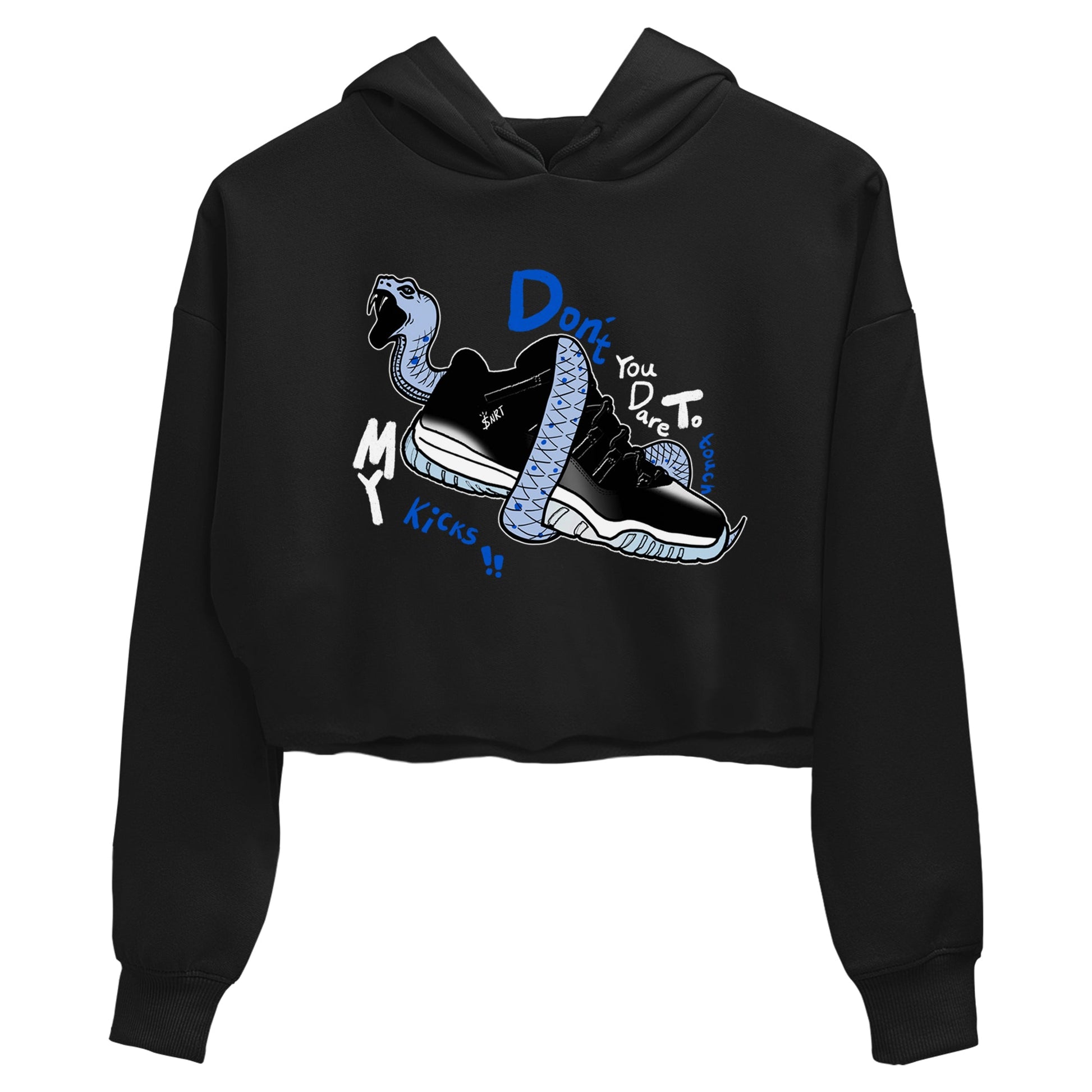 AJ11 Black and Varsity Royal shirt to match jordans Don't Touch My Kicks sneaker tees Air Jordan 11 Black/Varsity Royal SNRT Sneaker Release Tees Black 2 crop length shirt