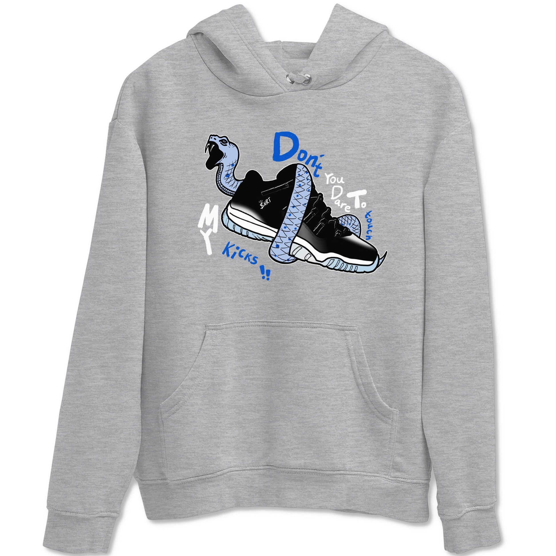 AJ11 Black and Varsity Royal shirt to match jordans Don't Touch My Kicks sneaker tees Air Jordan 11 Black/Varsity Royal SNRT Sneaker Release Tees unisex cotton Heather Grey 2 crew neck shirt