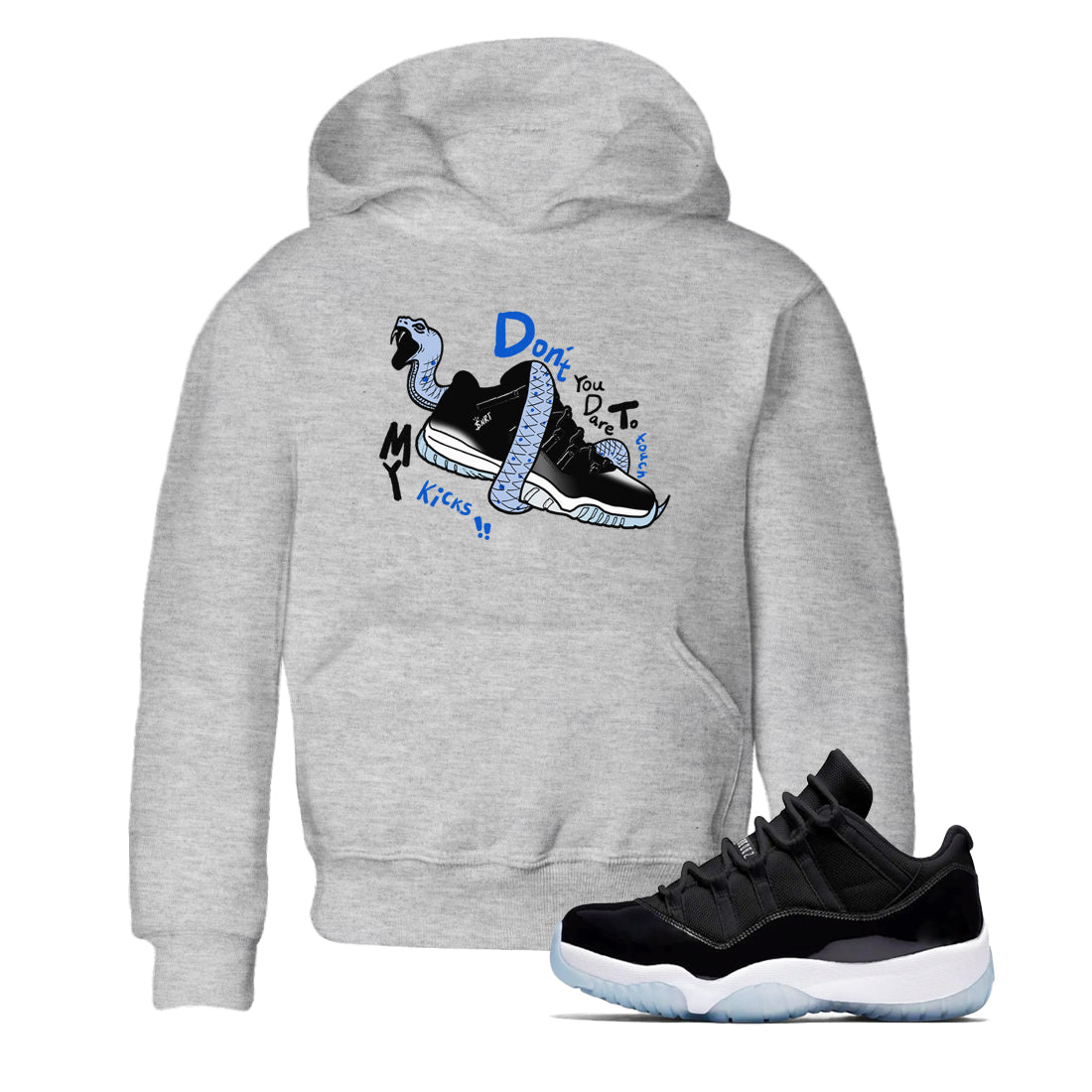 AJ11 Black and Varsity Royal shirt to match jordans Don't Touch My Kicks sneaker tees Air Jordan 11 Black/Varsity Royal SNRT sneaker release tees baby toddler Heather Grey 1 cotton Shirt
