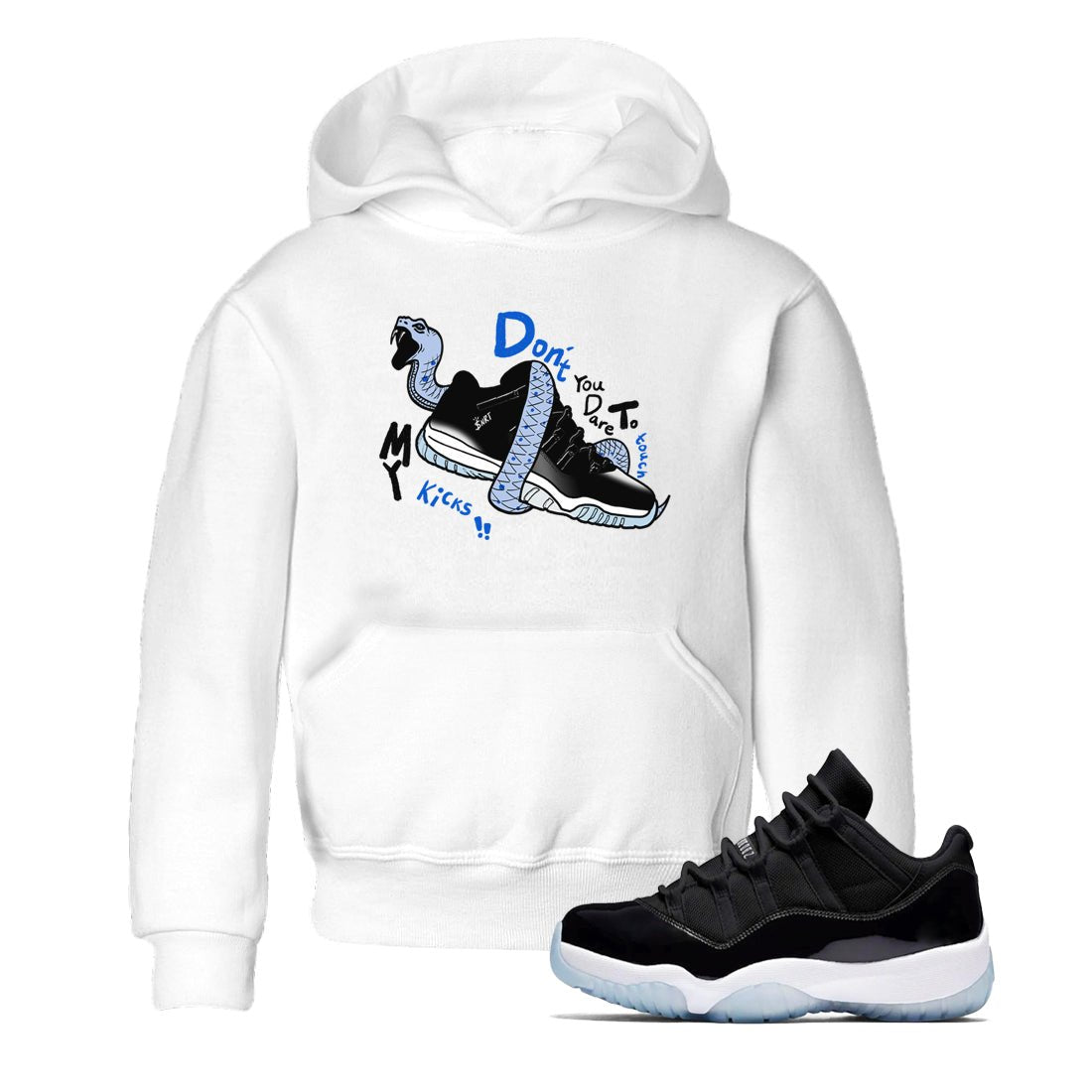 AJ11 Black and Varsity Royal shirt to match jordans Don't Touch My Kicks sneaker tees Air Jordan 11 Black/Varsity Royal SNRT sneaker release tees baby toddler White 1 cotton Shirt