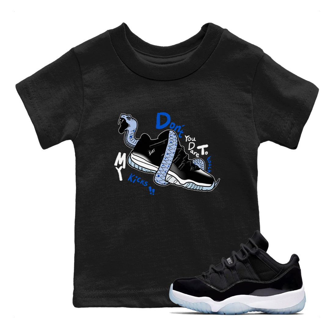 AJ11 Black and Varsity Royal shirt to match jordans Don't Touch My Kicks sneaker tees Air Jordan 11 Black/Varsity Royal SNRT sneaker release tees baby toddler Black 1 cotton Shirt