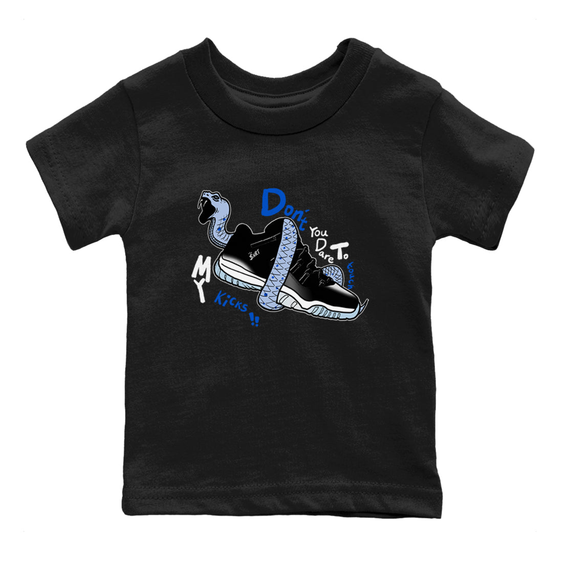 AJ11 Black and Varsity Royal shirt to match jordans Don't Touch My Kicks sneaker tees Air Jordan 11 Black/Varsity Royal SNRT sneaker release tees baby toddler Black 2 cotton Shirt