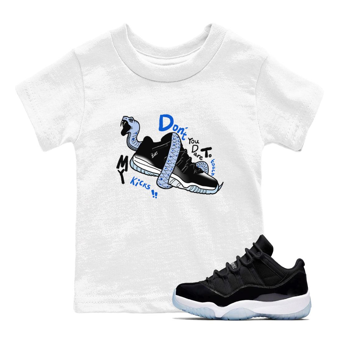 AJ11 Black and Varsity Royal shirt to match jordans Don't Touch My Kicks sneaker tees Air Jordan 11 Black/Varsity Royal SNRT sneaker release tees baby toddler White 1 cotton Shirt