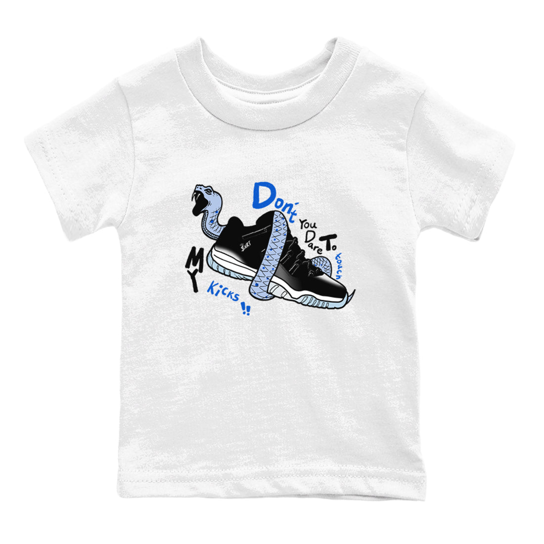 AJ11 Black and Varsity Royal shirt to match jordans Don't Touch My Kicks sneaker tees Air Jordan 11 Black/Varsity Royal SNRT sneaker release tees baby toddler White 2 cotton Shirt