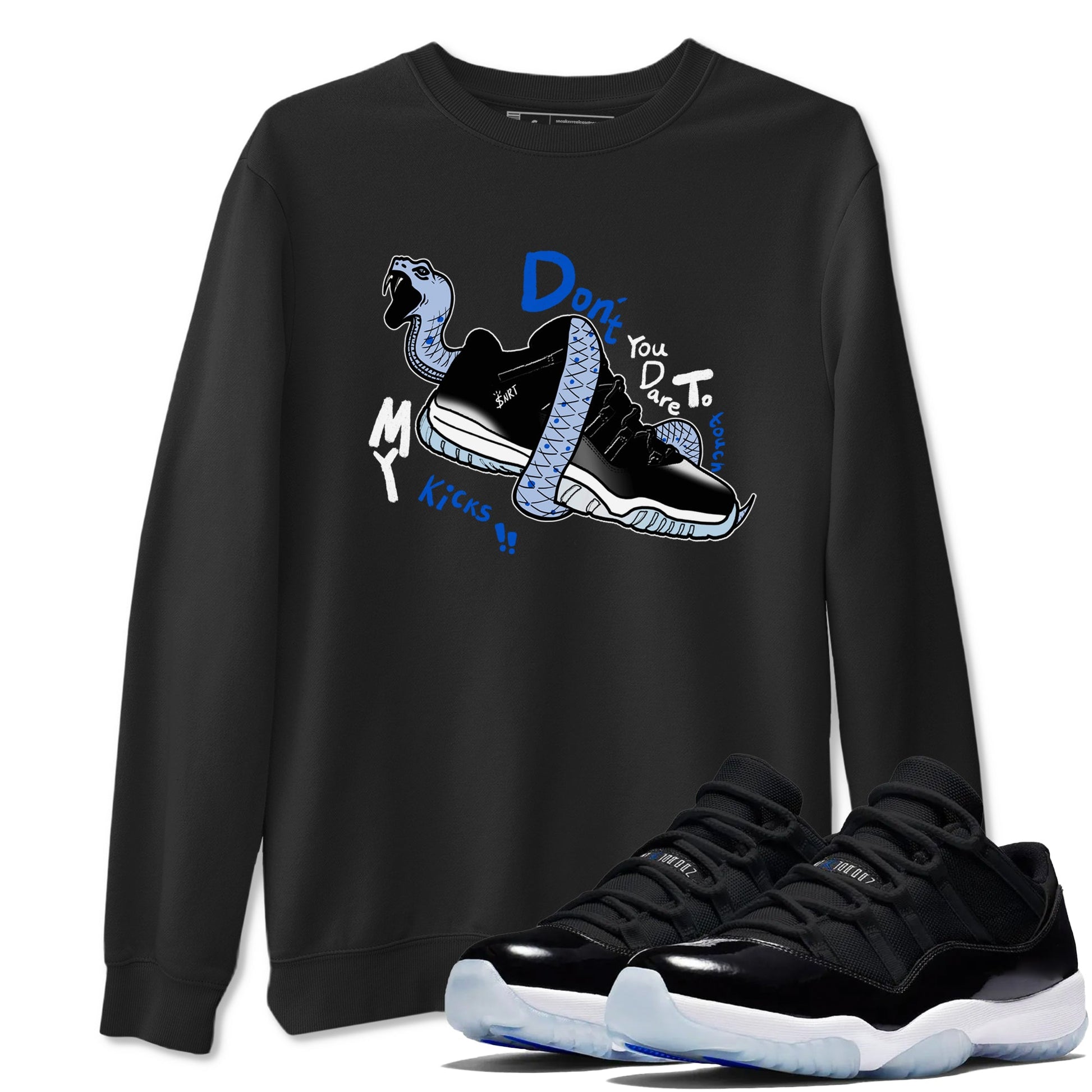 AJ11 Black and Varsity Royal shirt to match jordans Don't Touch My Kicks sneaker tees Air Jordan 11 Black/Varsity Royal SNRT Sneaker Release Tees unisex cotton Black 1 crew neck shirt