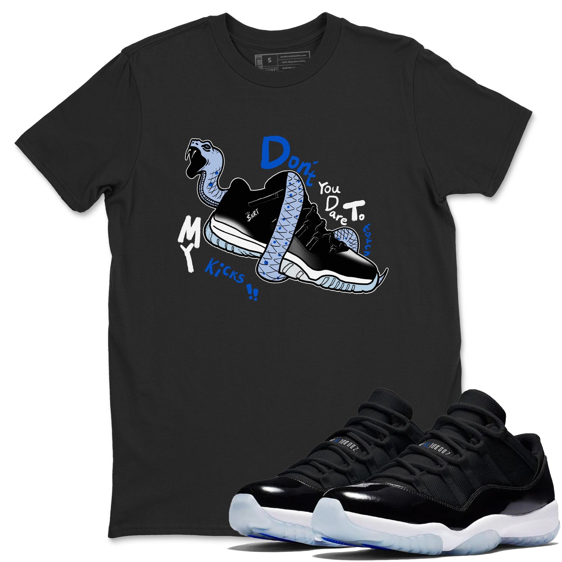 AJ11 Black and Varsity Royal shirt to match jordans Don't Touch My Kicks sneaker tees Air Jordan 11 Black/Varsity Royal SNRT Sneaker Release Tees unisex cotton Black 1 crew neck shirt