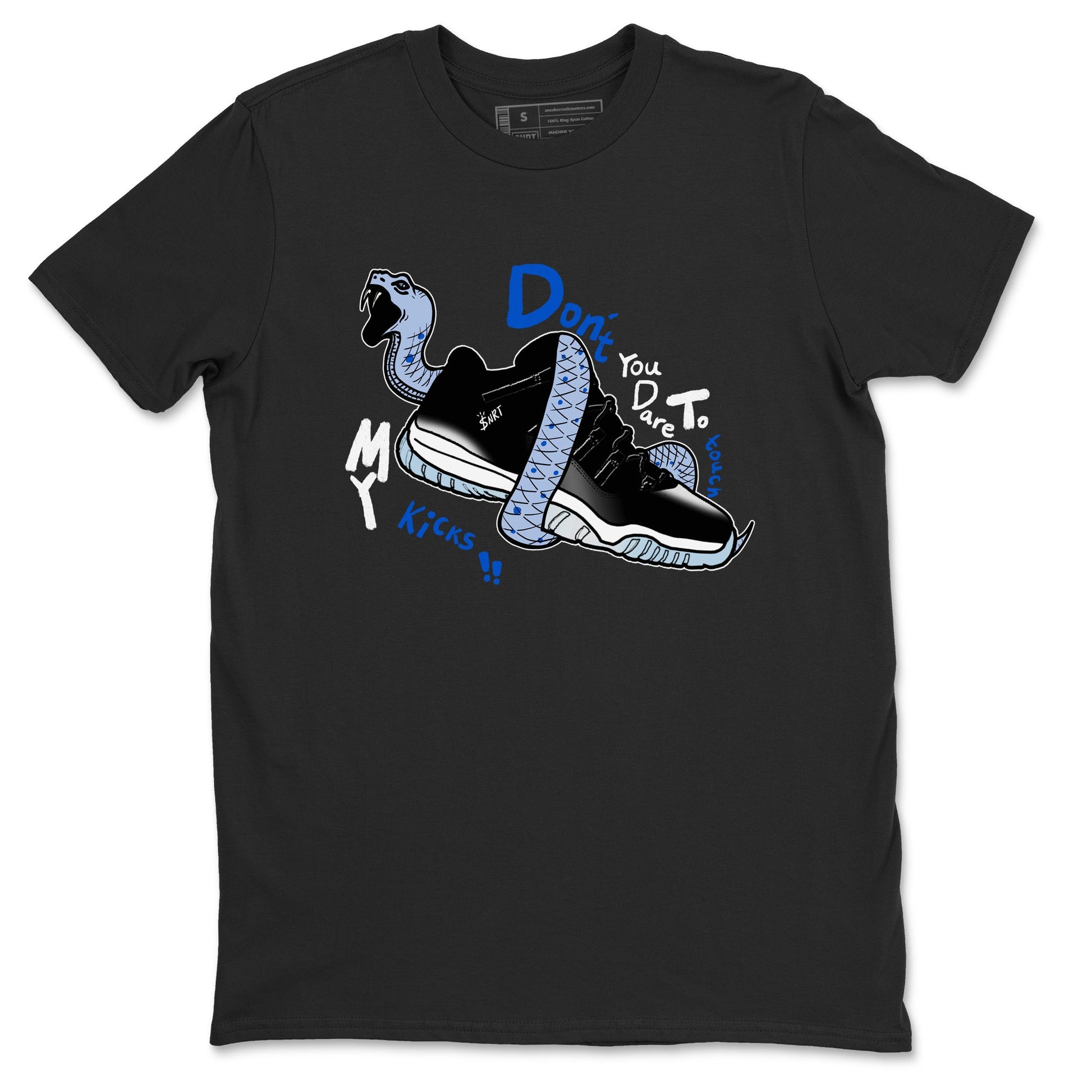 AJ11 Black and Varsity Royal shirt to match jordans Don't Touch My Kicks sneaker tees Air Jordan 11 Black/Varsity Royal SNRT Sneaker Release Tees unisex cotton Black 2 crew neck shirt