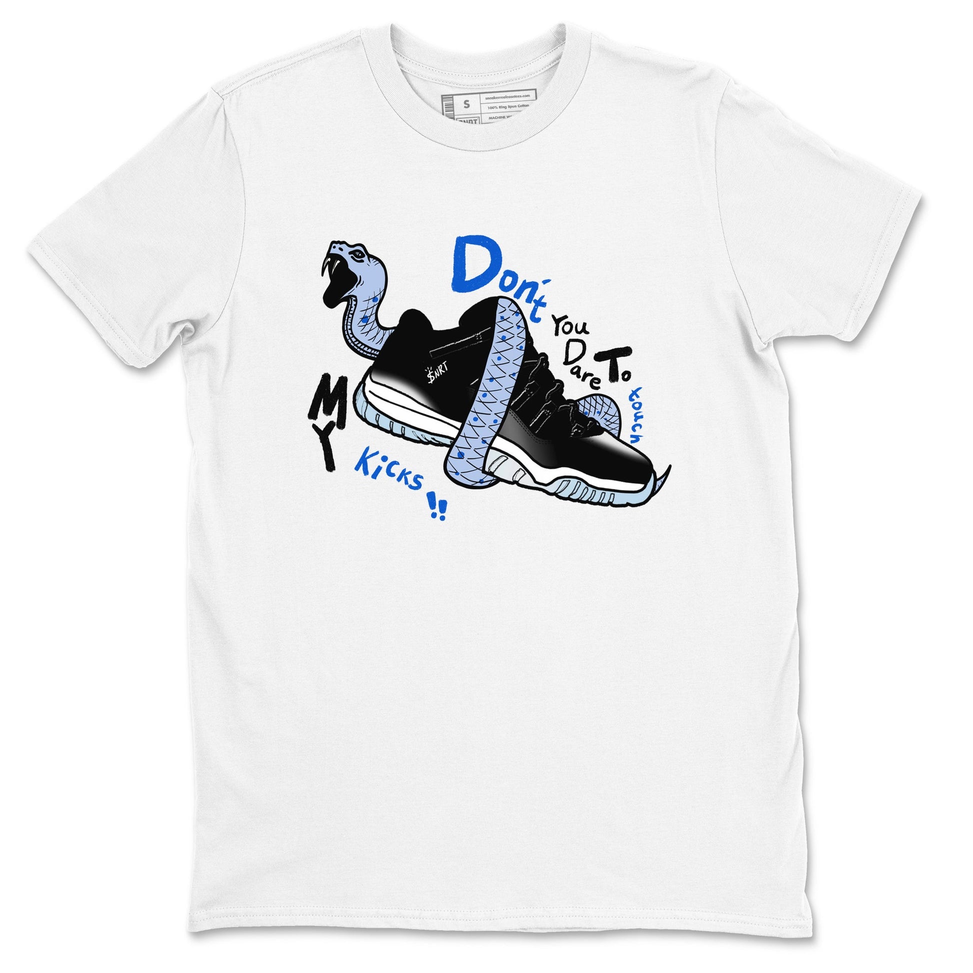 AJ11 Black and Varsity Royal shirt to match jordans Don't Touch My Kicks sneaker tees Air Jordan 11 Black/Varsity Royal SNRT Sneaker Release Tees unisex cotton White 2 crew neck shirt