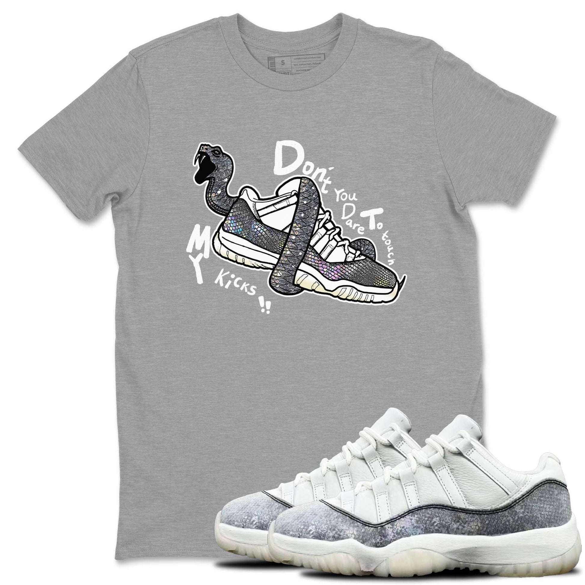 11s Year Of The Snake shirts to match jordans Don't Touch My Kicks shirts to match jordans Air Jordan 11 Retro Low Year Of The Snake match shoes to clothes SNRT Sneaker Tees unisex cotton Heather Grey 1 shirts
