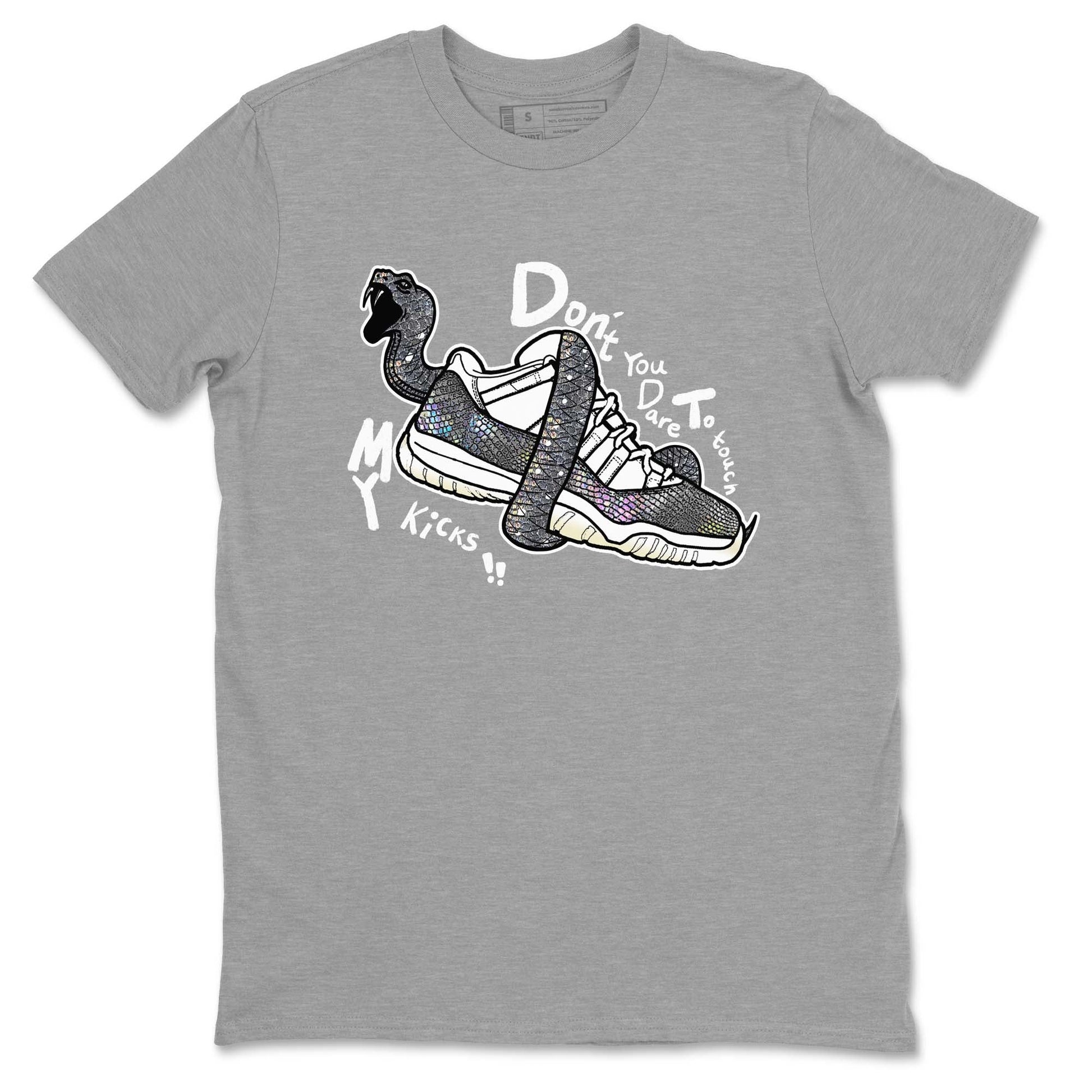 11s Year Of The Snake shirts to match jordans Don't Touch My Kicks shirts to match jordans Air Jordan 11 Retro Low Year Of The Snake match shoes to clothes SNRT Sneaker Tees unisex cotton Heather Grey 2 shirts