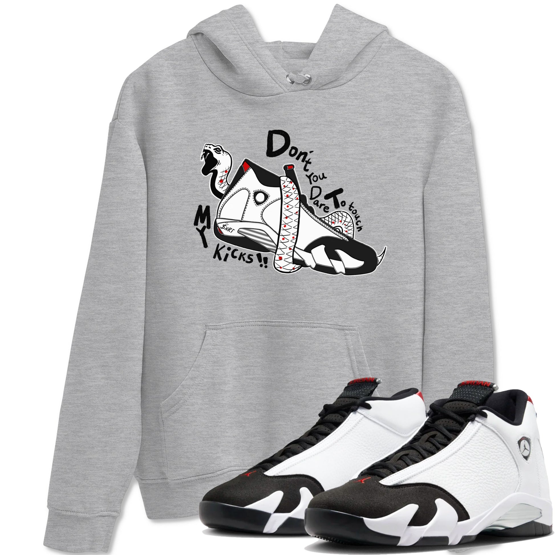 Air Jordan 14 Black Toe t shirts to match sneakers Don't Touch My Kicks sneaker match tees 14s Black Toe sneaker match tee SNRT Sneaker Tees unisex cotton Heather Grey 1 shirts