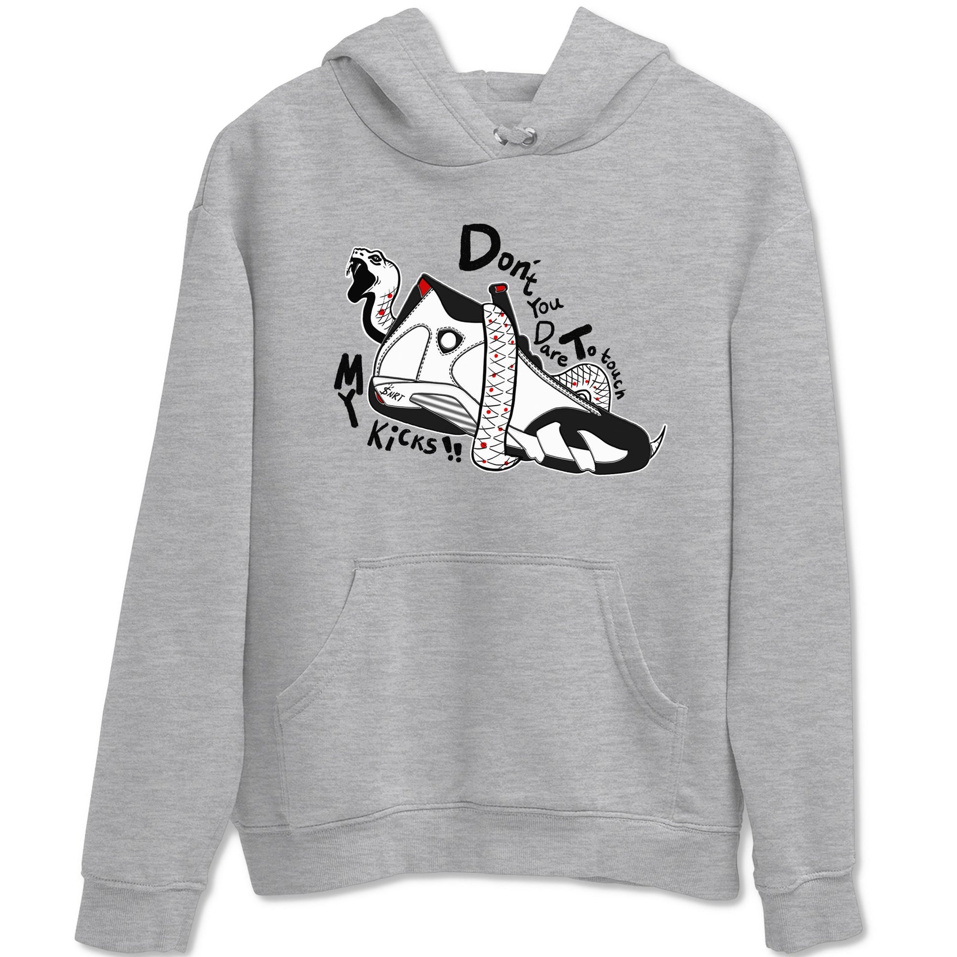 Air Jordan 14 Black Toe t shirts to match sneakers Don't Touch My Kicks sneaker match tees 14s Black Toe sneaker match tee SNRT Sneaker Tees unisex cotton Heather Grey 2 shirts