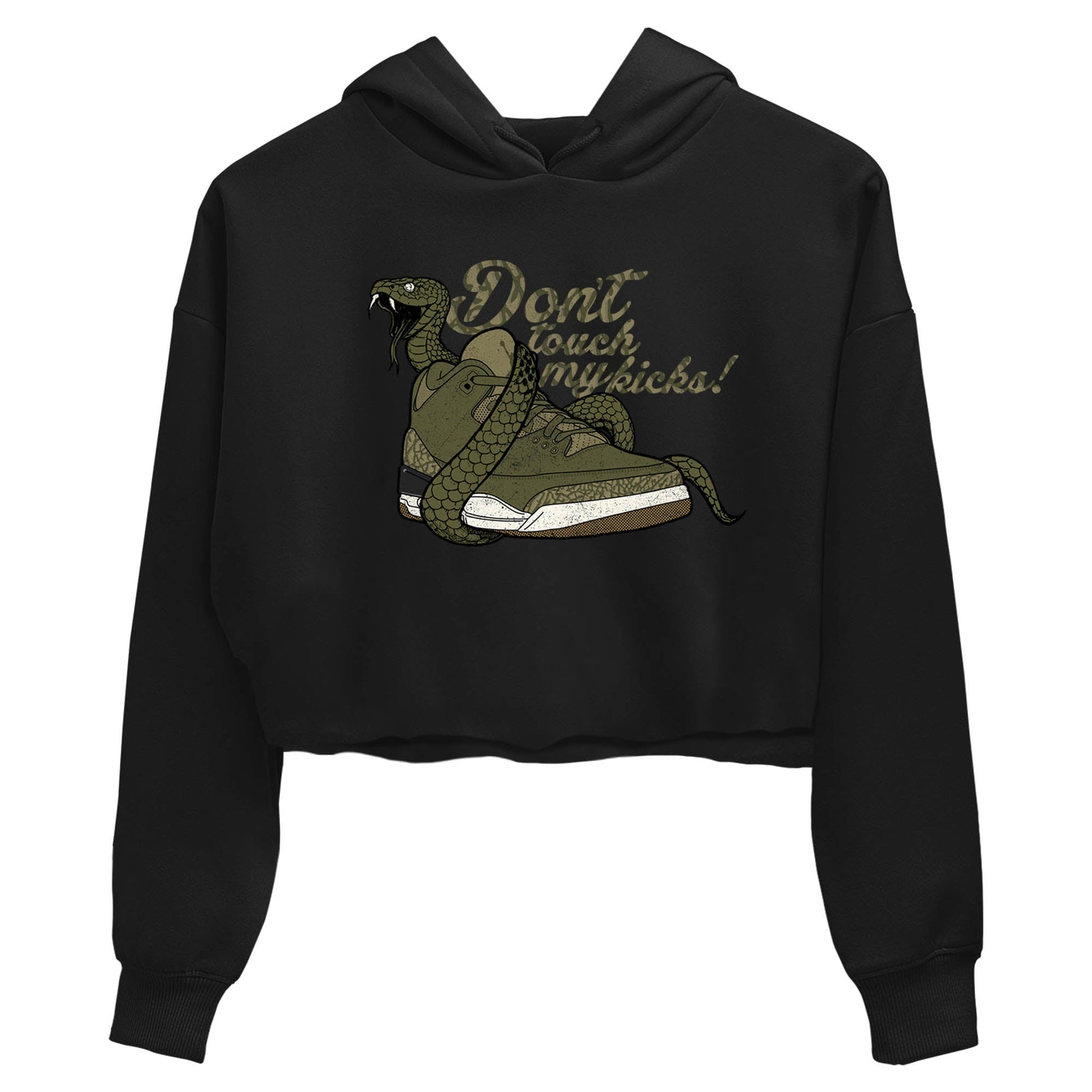 Sneaker Threads – Sneaker Tees To Match Air Jordan 3 Medium Olive – Don't Touch My Kicks Crop Tee Black 2. Perfect for Jordan releases 2025 colorways.