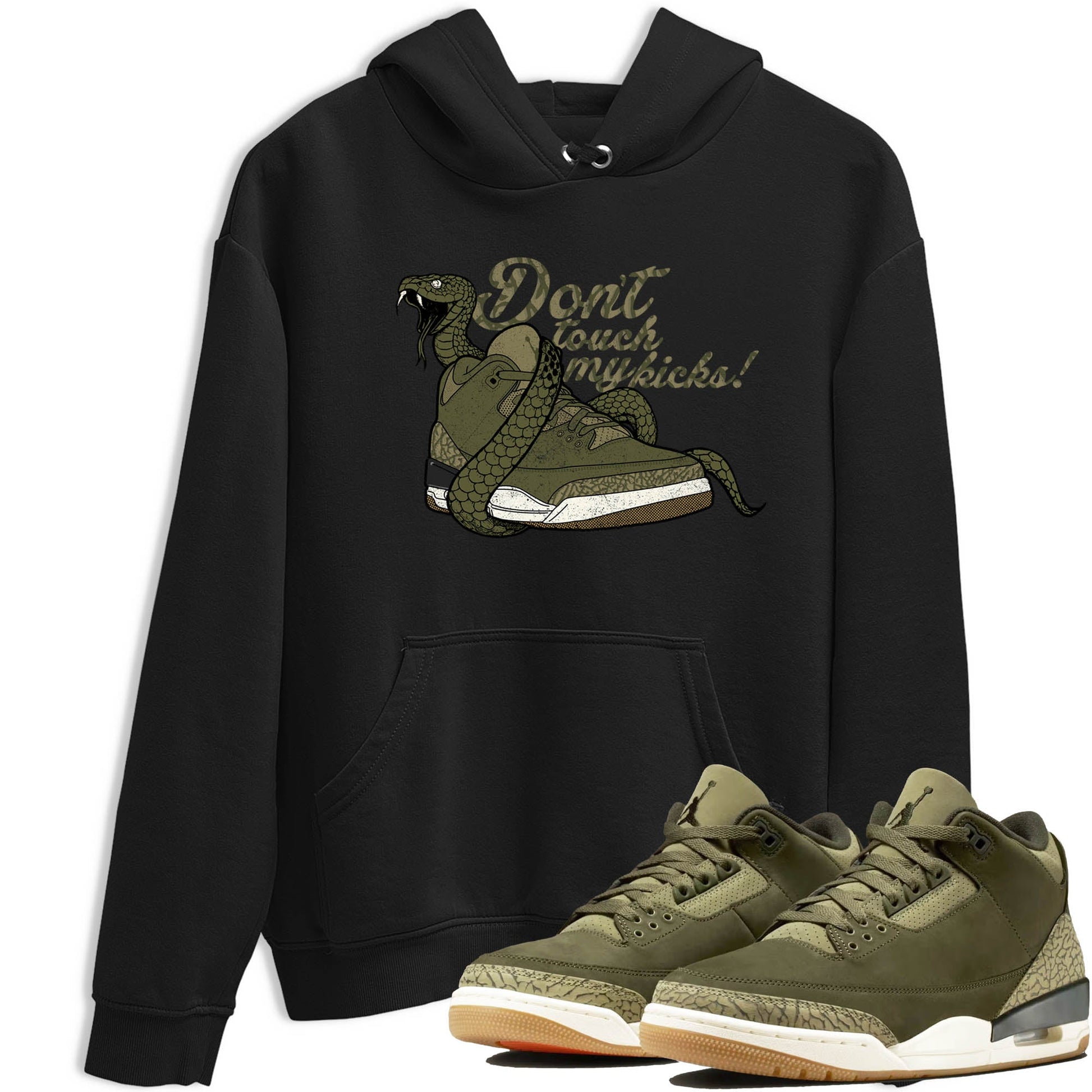 Sneaker Threads – Sneaker Tees To Match Air Jordan 3 Medium Olive – Don't Touch My Kicks Graphic Tee Black 1. Perfect for Jordan releases 2025 colorways.