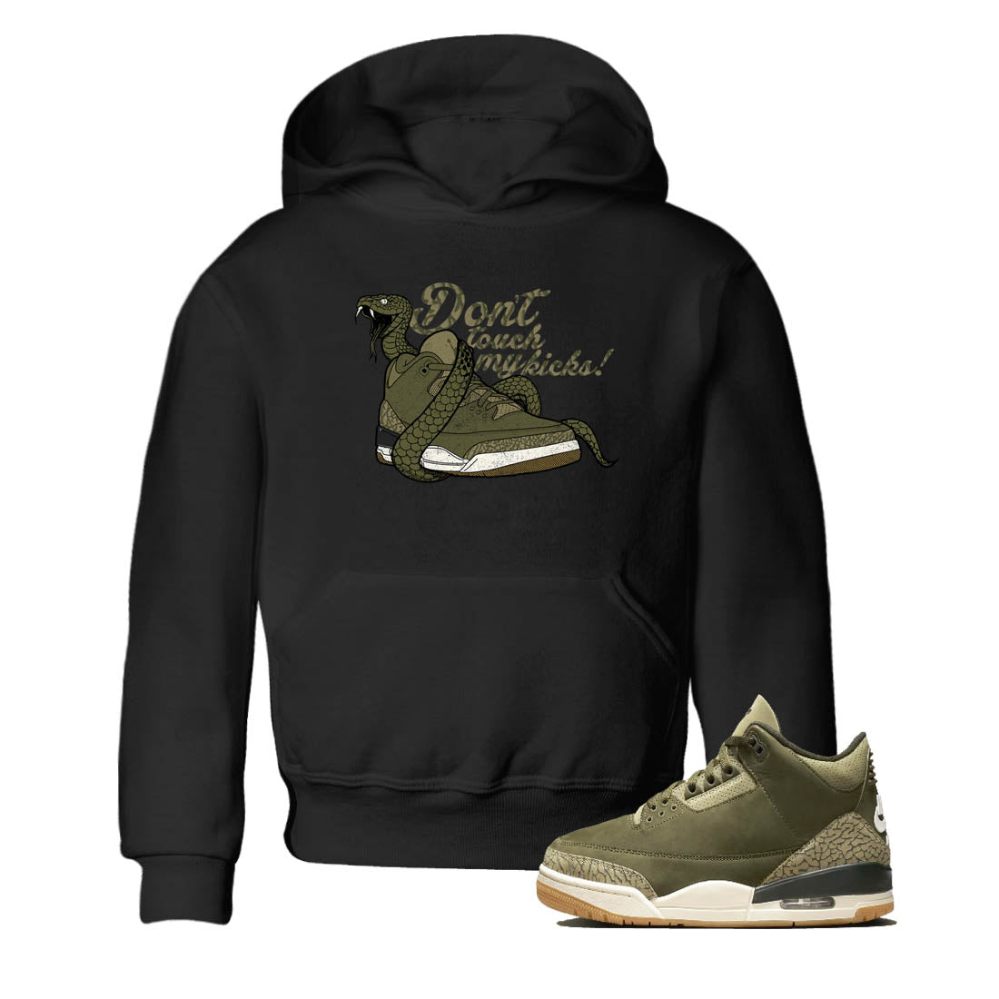 Sneaker Threads – Sneaker Tees To Match Air Jordan 3 Medium Olive – Don't Touch My Kicks Youth Graphic Tee Black 1. Perfect for Jordan releases 2025 colorways.