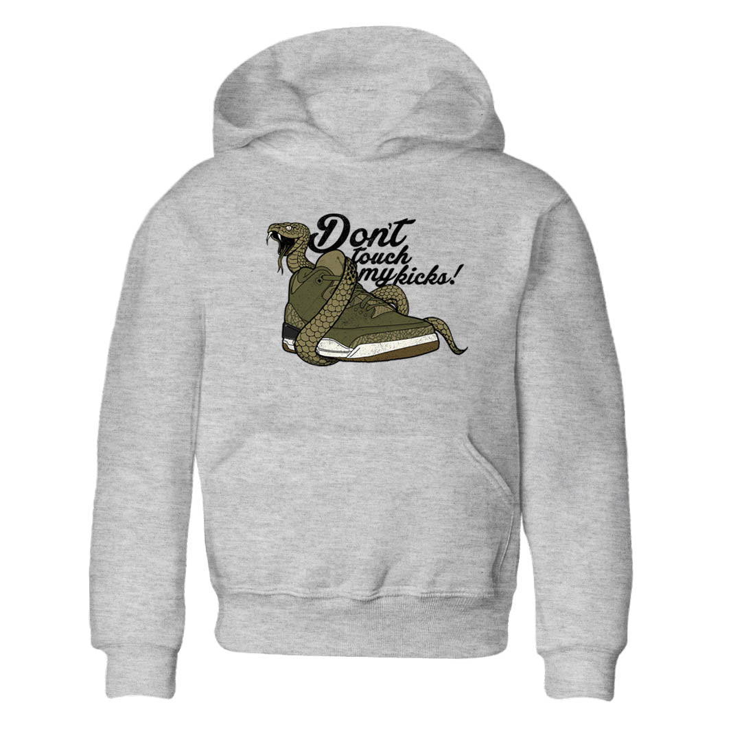 Sneaker Threads – Sneaker Tees To Match Air Jordan 3 Medium Olive – Don't Touch My Kicks Youth Graphic Tee Heather Grey 2. Perfect for Jordan releases 2025 colorways.