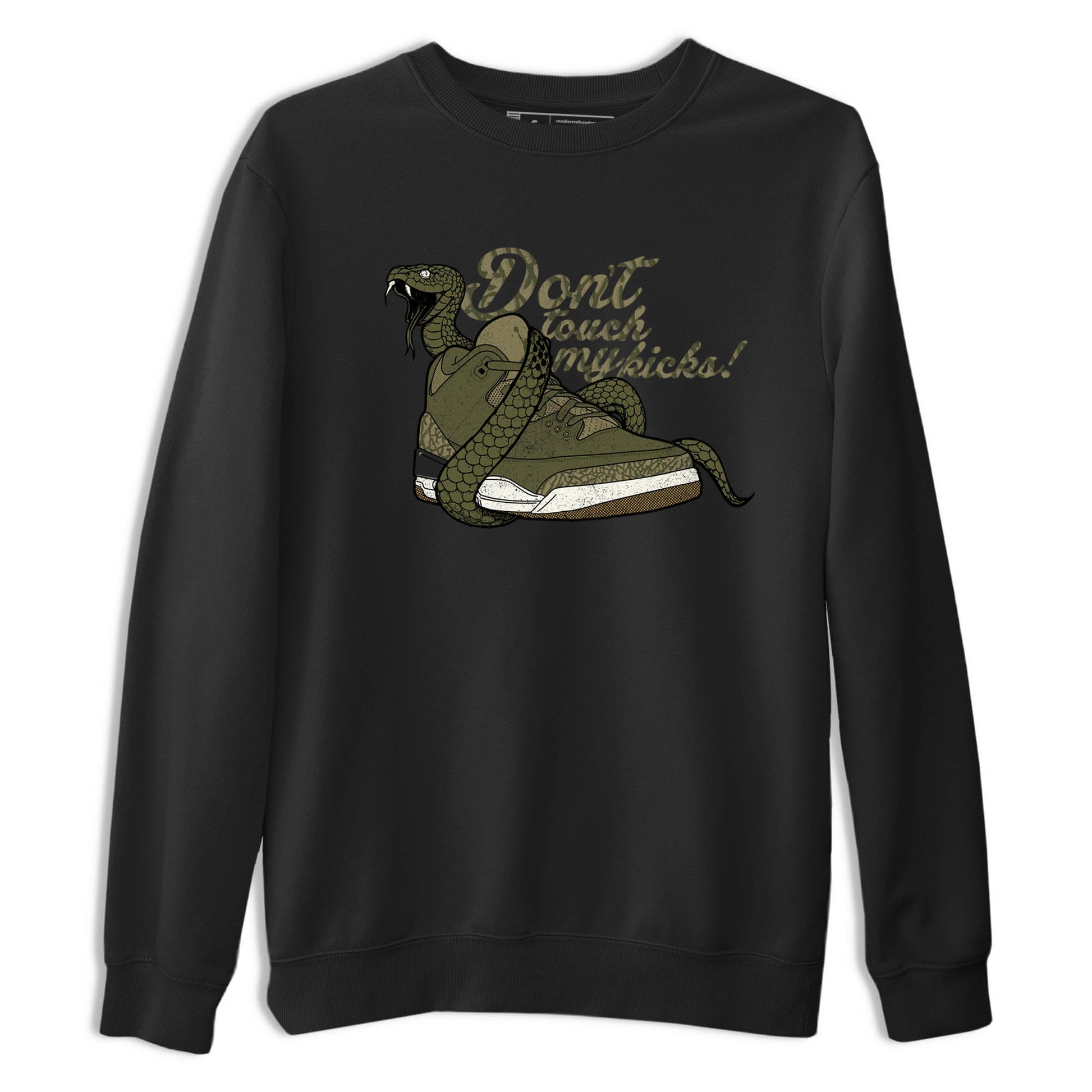 Sneaker Threads – Sneaker Tees To Match Air Jordan 3 Medium Olive – Don't Touch My Kicks Graphic Tee Black 2. Perfect for Jordan releases 2025 colorways.