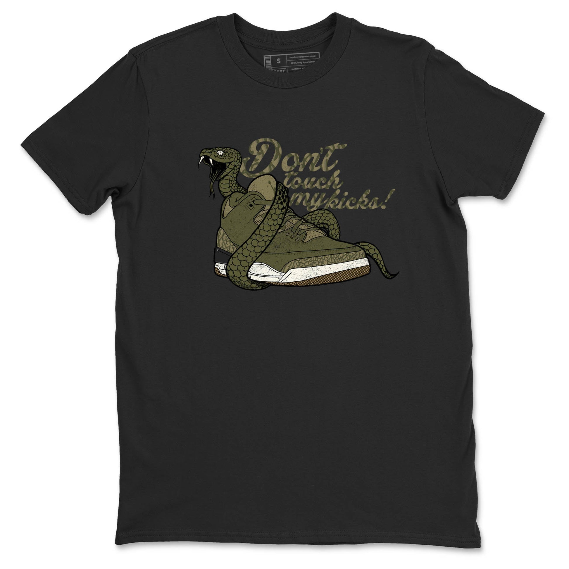 Sneaker Threads – Sneaker Tees To Match Air Jordan 3 Medium Olive – Don't Touch My Kicks Graphic Tee Black 2. Perfect for Jordan releases 2025 colorways.
