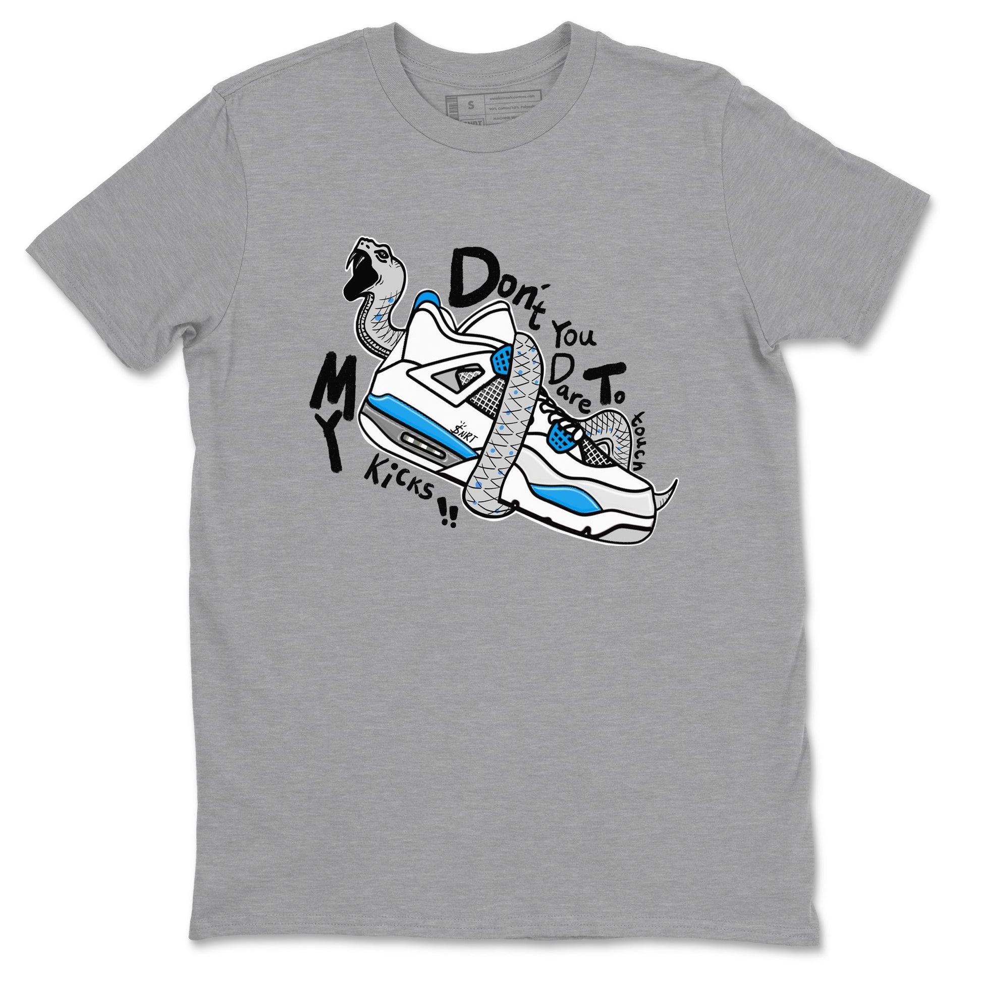 Air Jordan 4 Retro Military Blue shirt to match jordans Don't Touch My Kicks sneaker tees AJ4 Military Blue SNRT Sneaker Release Tees unisex cotton Heather Grey 2 crew neck shirt