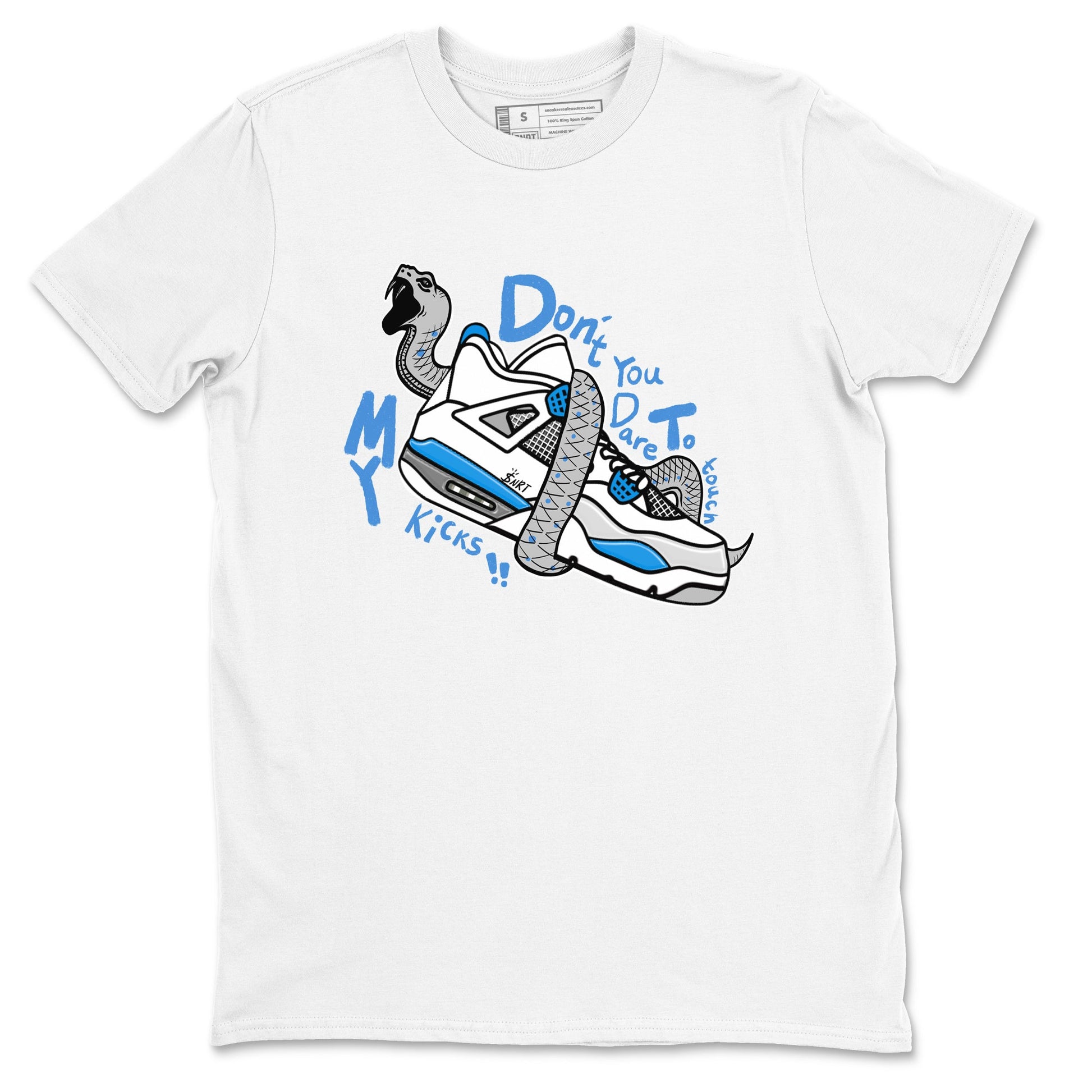 Air Jordan 4 Retro Military Blue shirt to match jordans Don't Touch My Kicks sneaker tees AJ4 Military Blue SNRT Sneaker Release Tees unisex cotton White 2 crew neck shirt