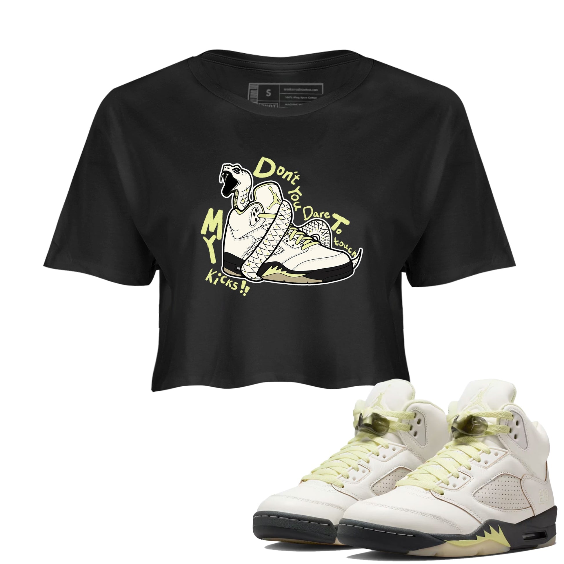 Sneaker match tees – Sneaker Tees To Match Air Jordan 5 Luminous Green Shoes – Don't Touch My Kicks Crop T-Shirt Black 1