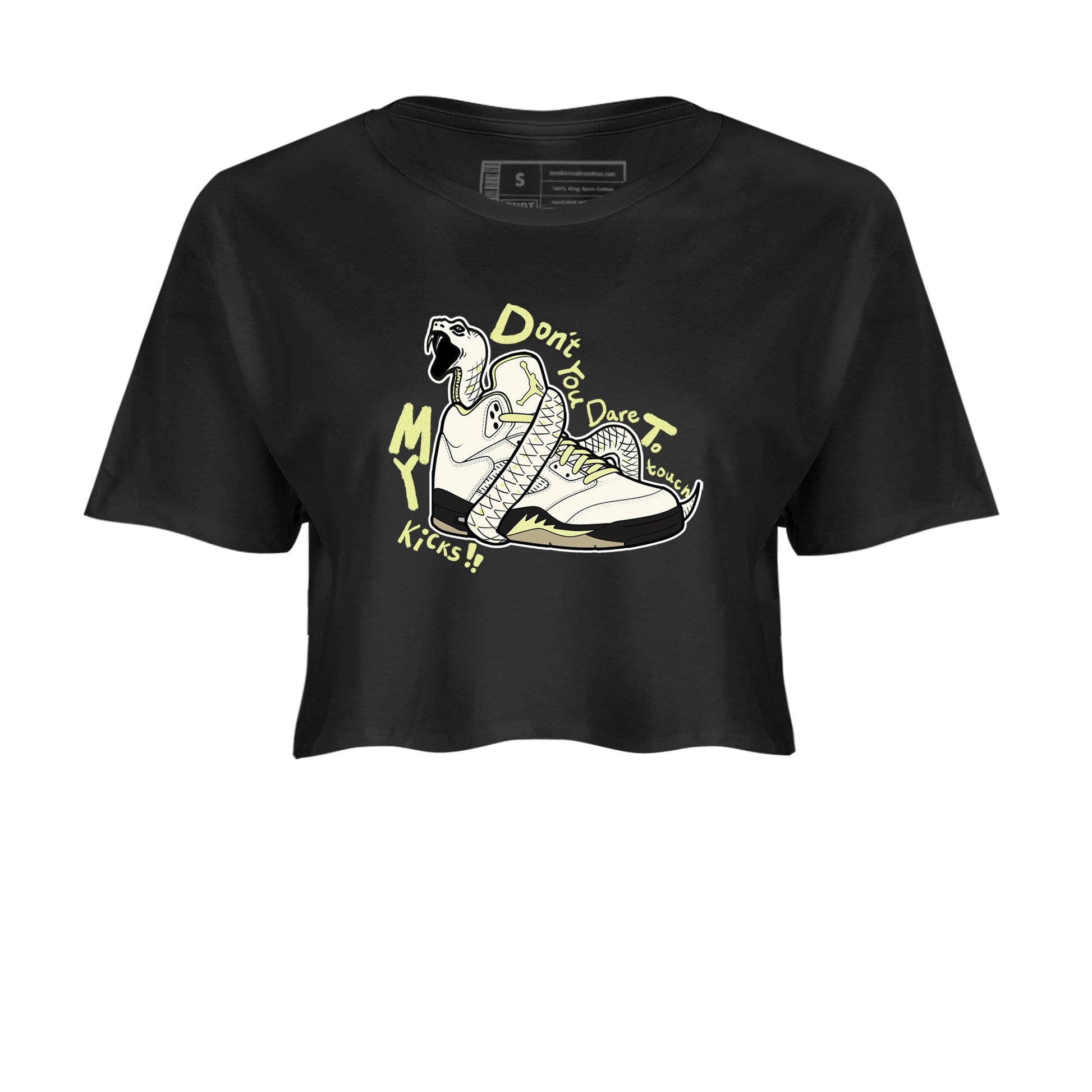 Sneaker match tees – Sneaker Tees To Match Air Jordan 5 Luminous Green Shoes – Don't Touch My Kicks Crop T-Shirt Black 2