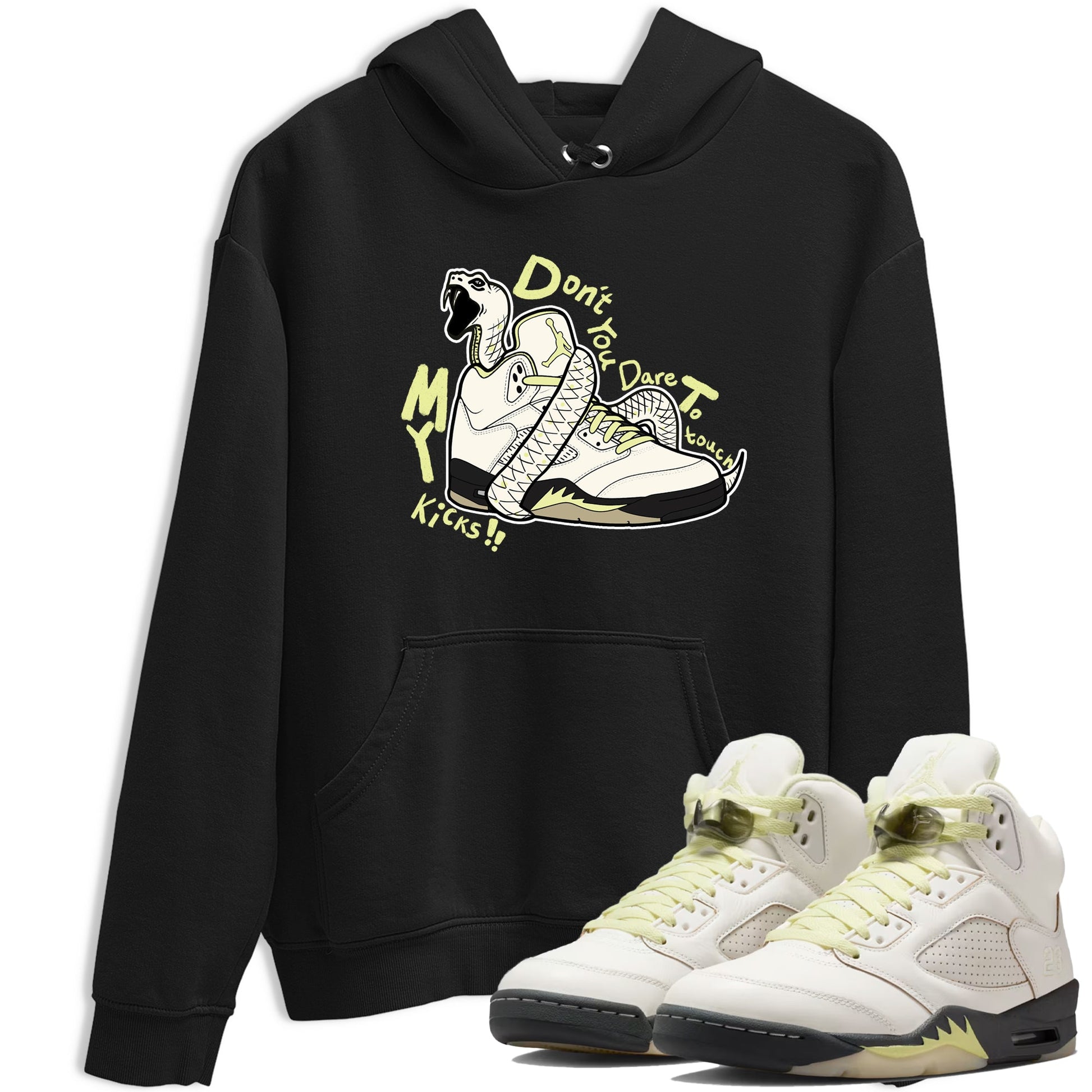 Sneaker match tees – Sneaker Tees To Match Air Jordan 5 Luminous Green Shoes – Don't Touch My Kicks Tee Black 1