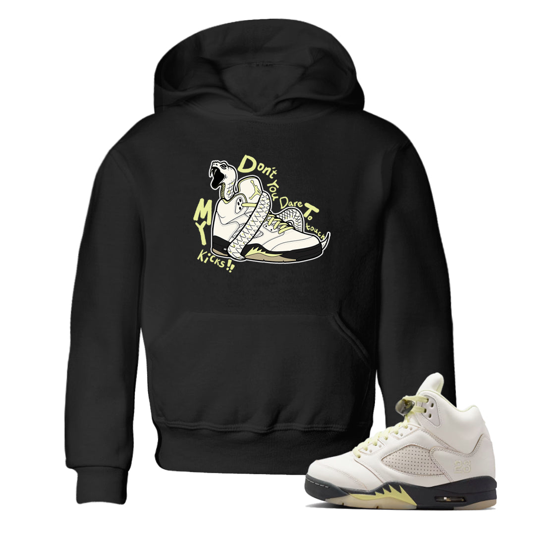 Sneaker match tees – Sneaker Tees To Match Air Jordan 5 Luminous Green Shoes – Don't Touch My Kicks Kids T-Shirt Black 1