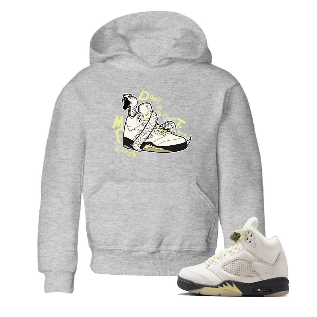 Sneaker match tees – Sneaker Tees To Match Air Jordan 5 Luminous Green Shoes – Don't Touch My Kicks Kids T-Shirt Heather Grey 1