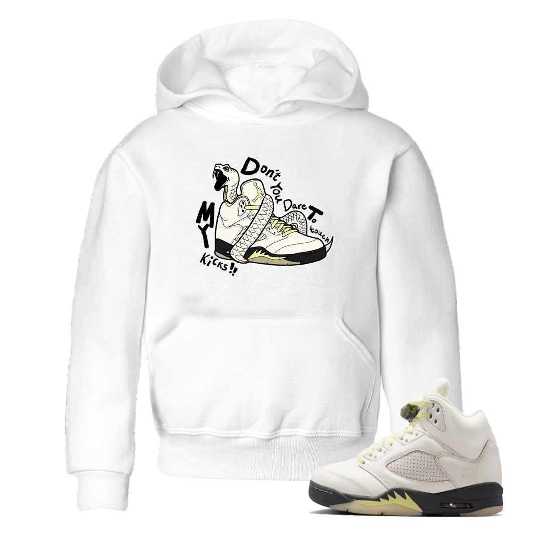 Sneaker match tees – Sneaker Tees To Match Air Jordan 5 Luminous Green Shoes – Don't Touch My Kicks Kids T-Shirt White 1