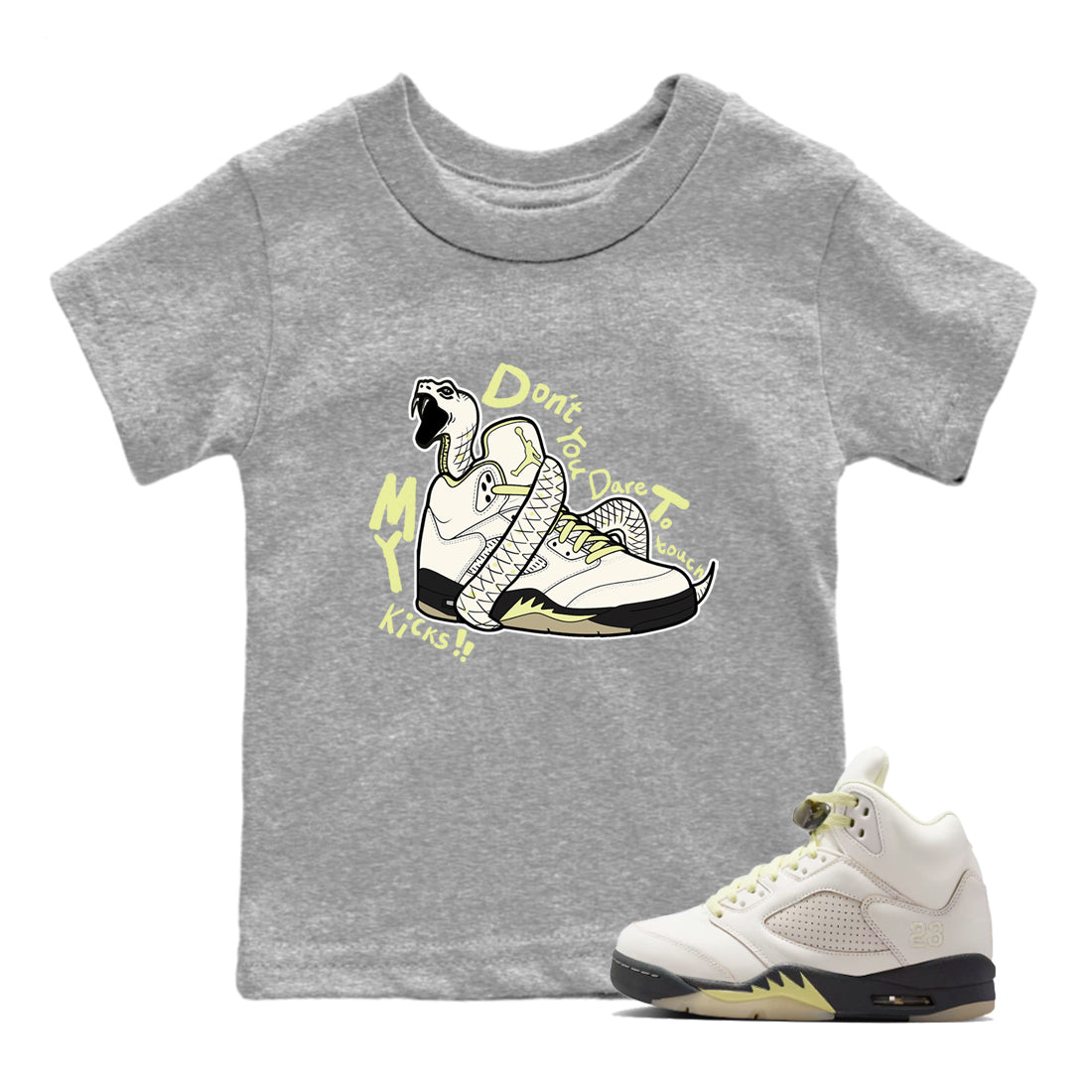Sneaker match tees – Sneaker Tees To Match Air Jordan 5 Luminous Green Shoes – Don't Touch My Kicks Kids T-Shirt Heather Grey 1