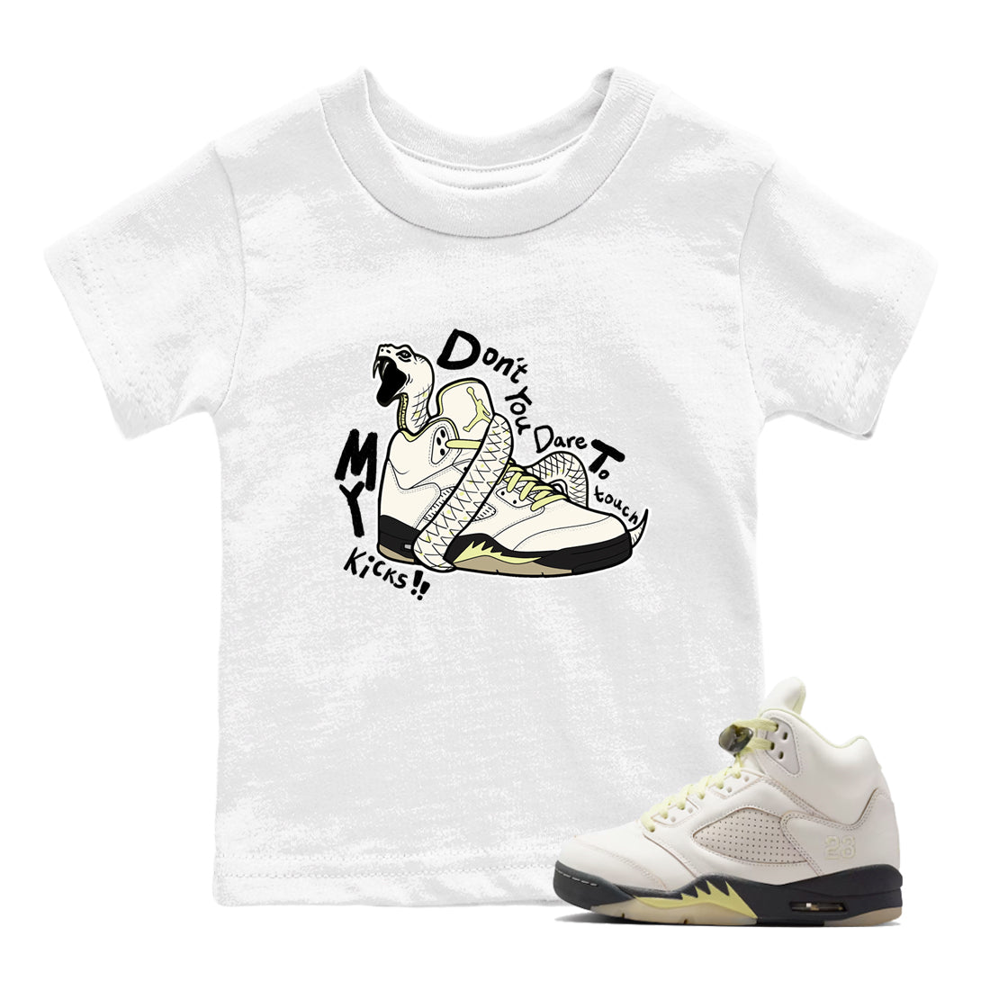 Sneaker match tees – Sneaker Tees To Match Air Jordan 5 Luminous Green Shoes – Don't Touch My Kicks Kids T-Shirt White 1