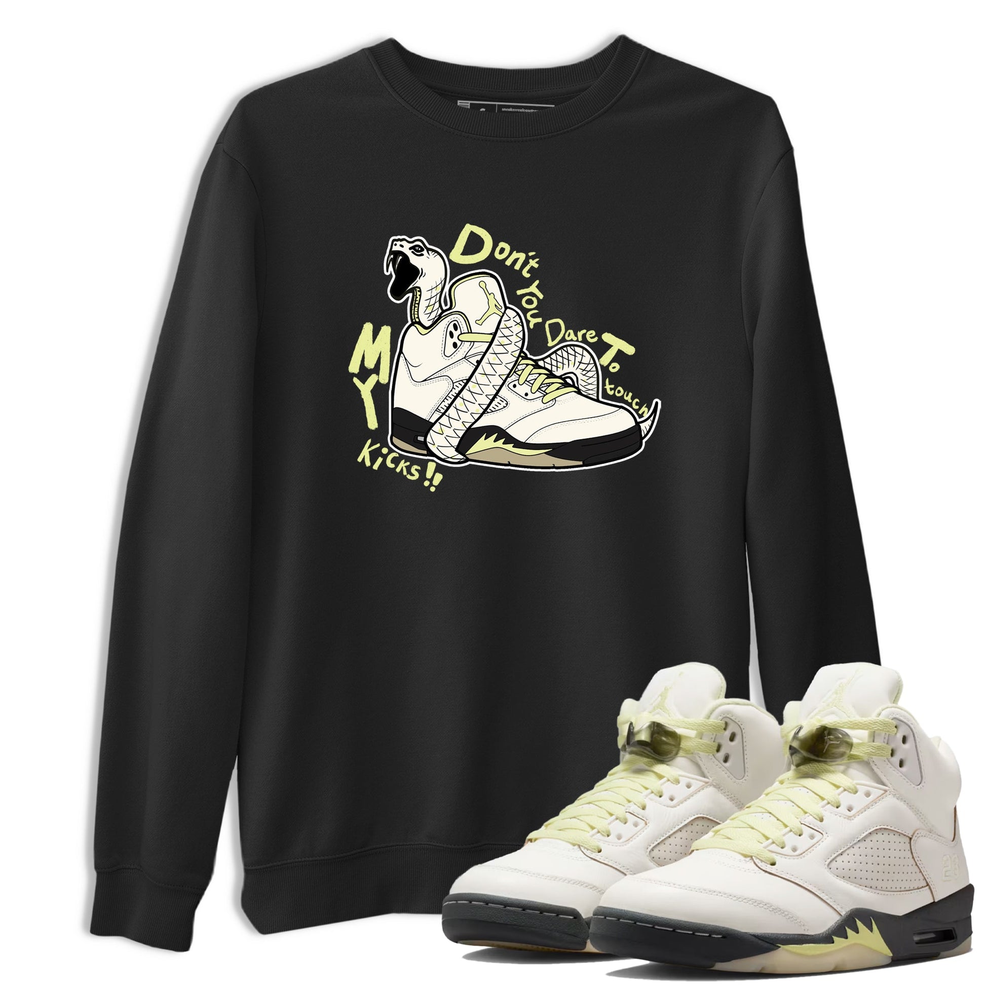 Sneaker match tees – Sneaker Tees To Match Air Jordan 5 Luminous Green Shoes – Don't Touch My Kicks Tee Black 1