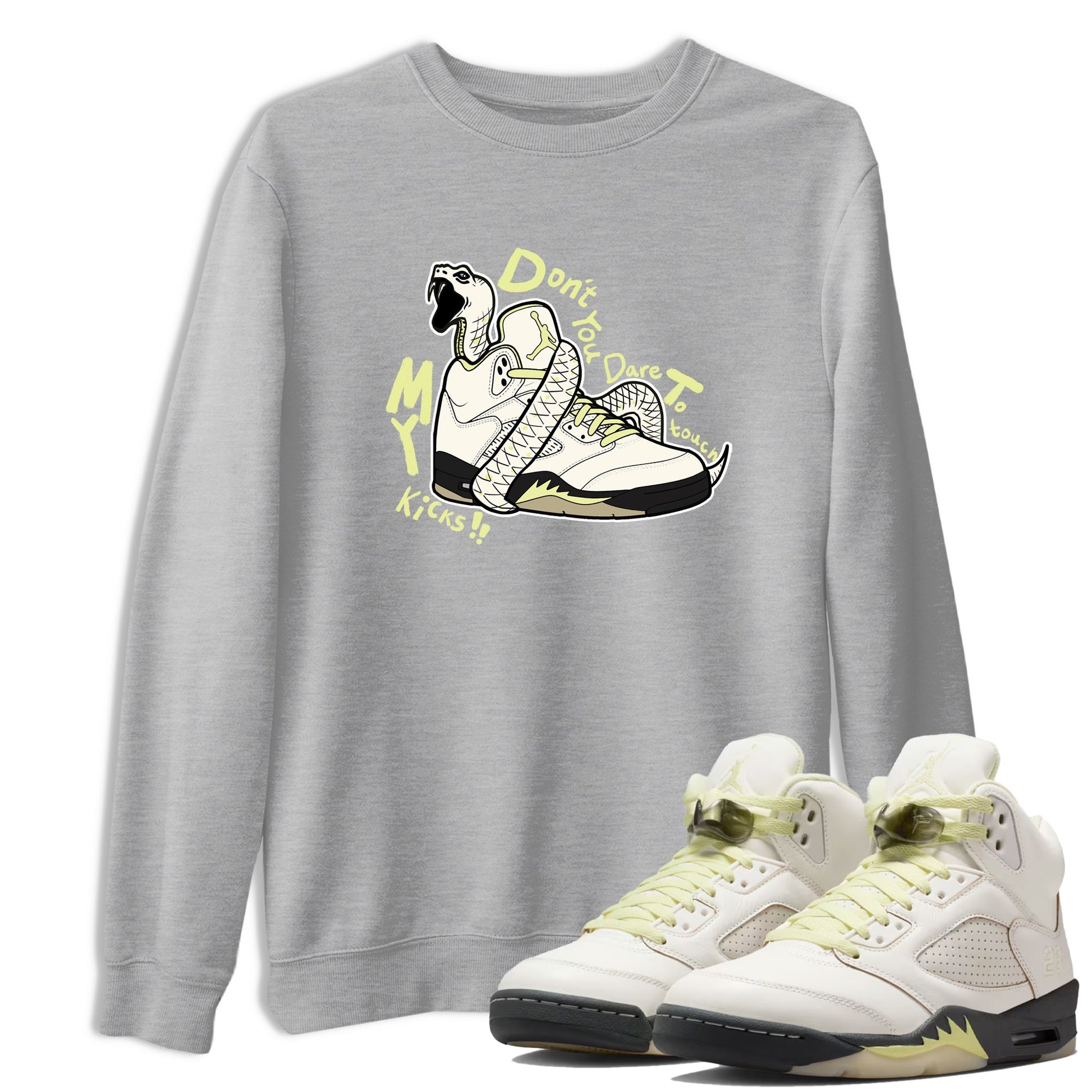Sneaker match tees – Sneaker Tees To Match Air Jordan 5 Luminous Green Shoes – Don't Touch My Kicks Tee Heather Grey 1