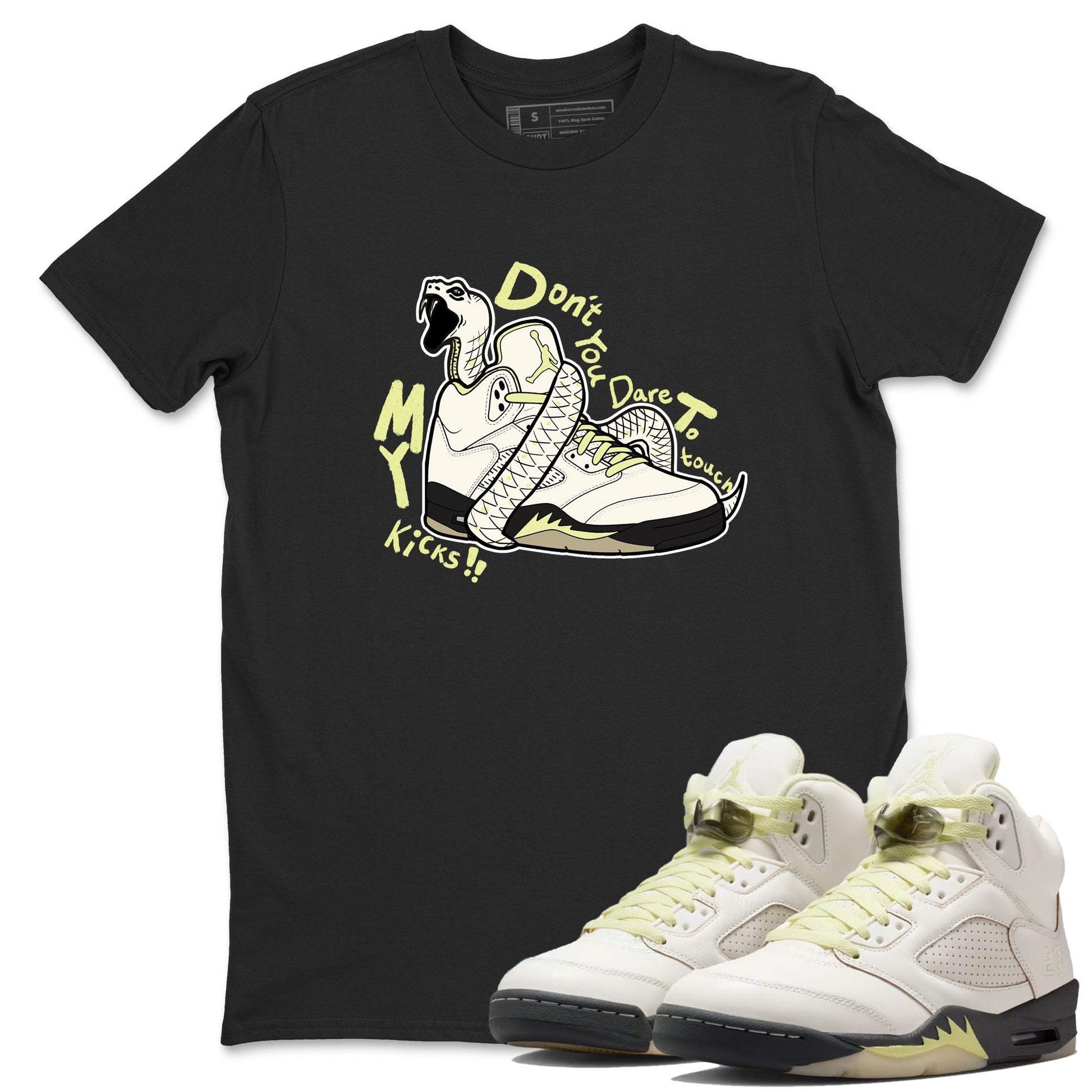 Sneaker match tees – Sneaker Tees To Match Air Jordan 5 Luminous Green Shoes – Don't Touch My Kicks Tee Black 1