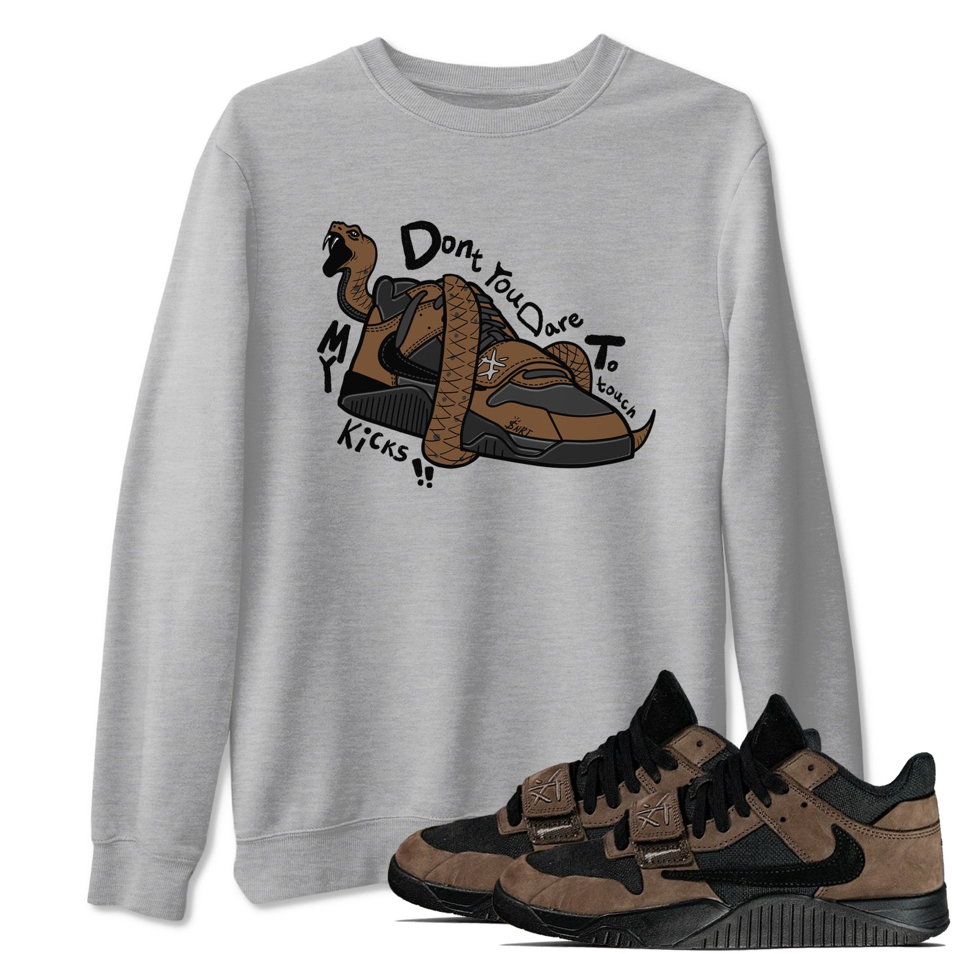 Jordan Jumpman Jack TR Travis Scott Dark Mocha shirts to match jordans Don't Touch My Kicks sneaker match tees Jordan Jumpman Jack Travis Scott Dark Mocha match shoes to clothes SNRT Sneaker Tees unisex cotton Heather Grey 1 shirts