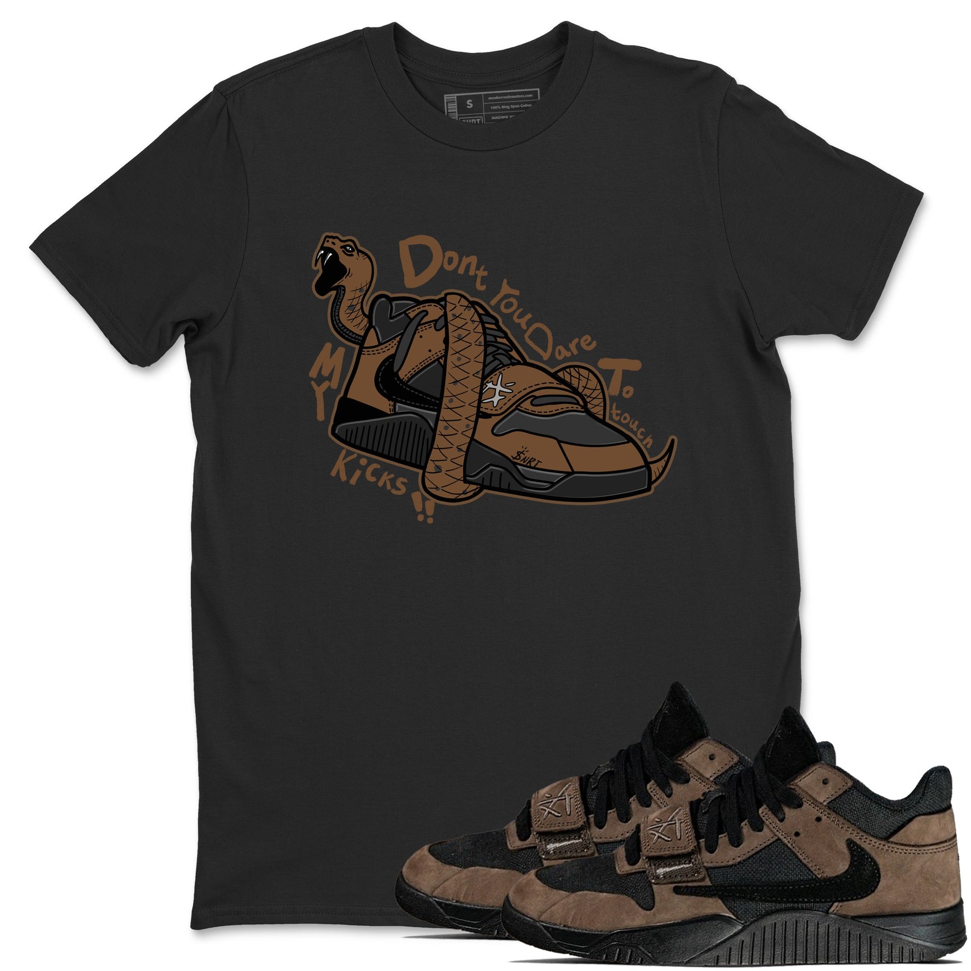 Jordan Jumpman Jack TR Travis Scott Dark Mocha shirts to match jordans Don't Touch My Kicks sneaker match tees Jordan Jumpman Jack Travis Scott Dark Mocha match shoes to clothes SNRT Sneaker Tees unisex cotton Black 1 shirts