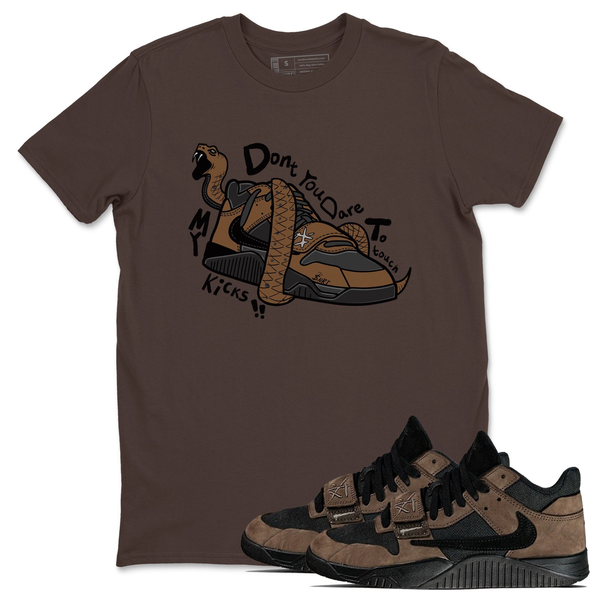 Jordan Jumpman Jack TR Travis Scott Dark Mocha shirts to match jordans Don't Touch My Kicks sneaker match tees Jordan Jumpman Jack Travis Scott Dark Mocha match shoes to clothes SNRT Sneaker Tees unisex cotton Dark Chocolate 1 shirts