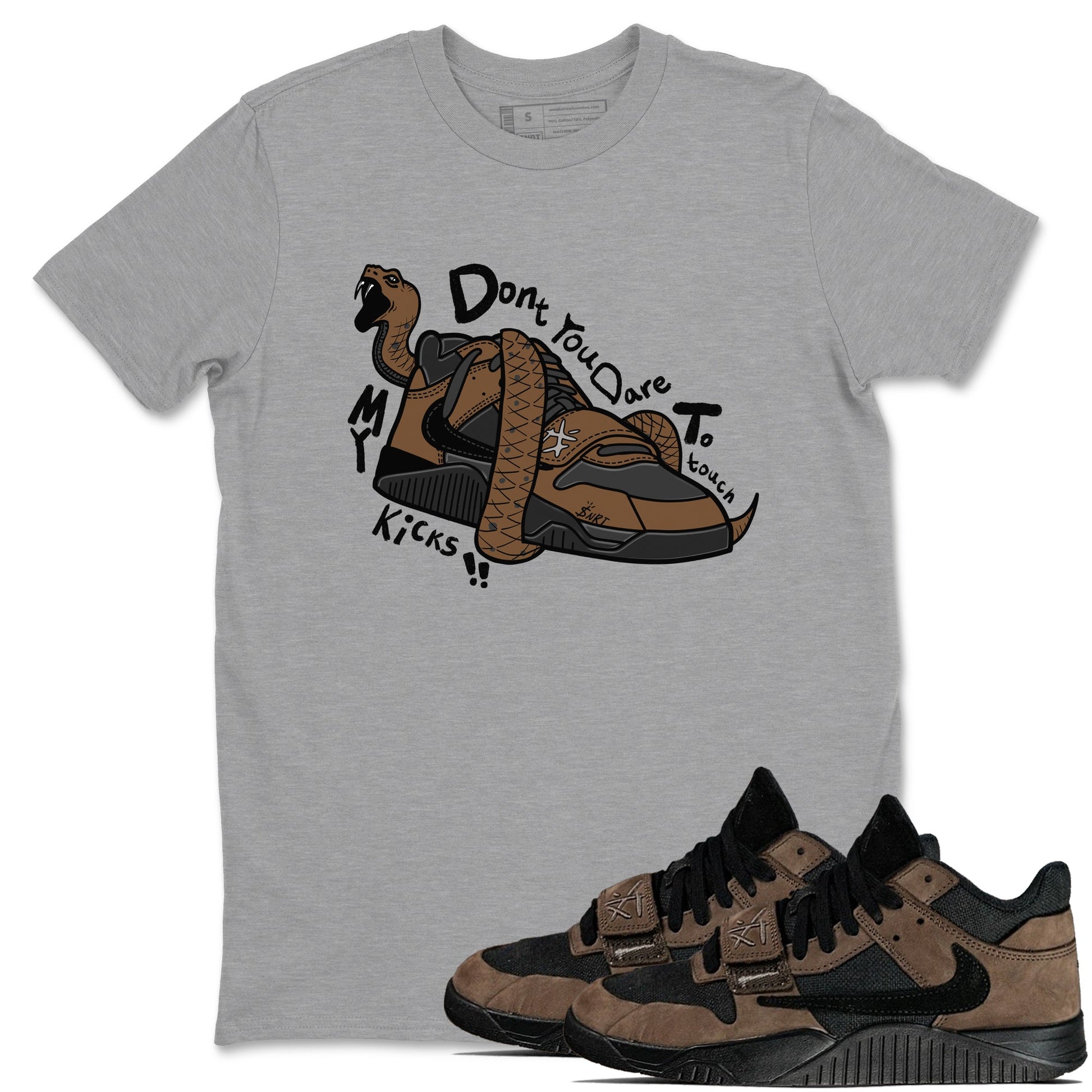 Jordan Jumpman Jack TR Travis Scott Dark Mocha shirts to match jordans Don't Touch My Kicks sneaker match tees Jordan Jumpman Jack Travis Scott Dark Mocha match shoes to clothes SNRT Sneaker Tees unisex cotton Heather Grey 1 shirts