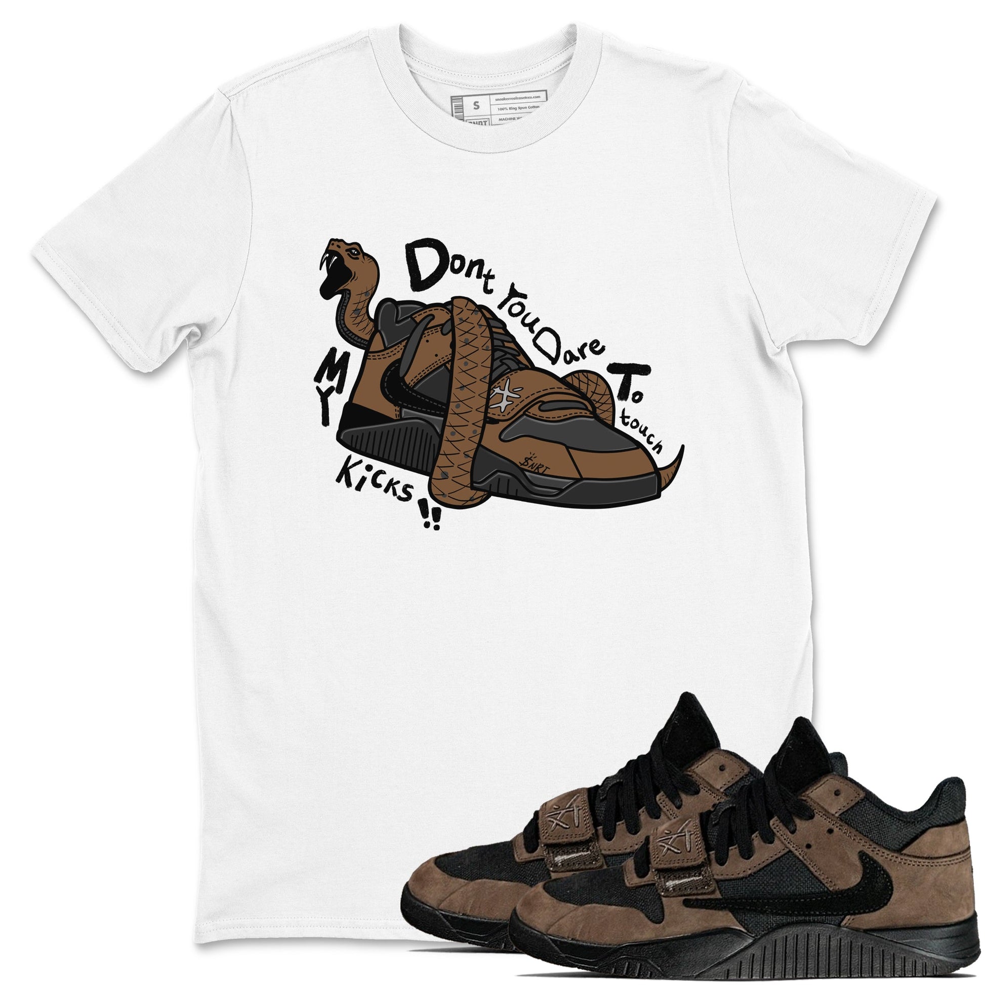 Jordan Jumpman Jack TR Travis Scott Dark Mocha shirts to match jordans Don't Touch My Kicks sneaker match tees Jordan Jumpman Jack Travis Scott Dark Mocha match shoes to clothes SNRT Sneaker Tees unisex cotton White 1 shirts