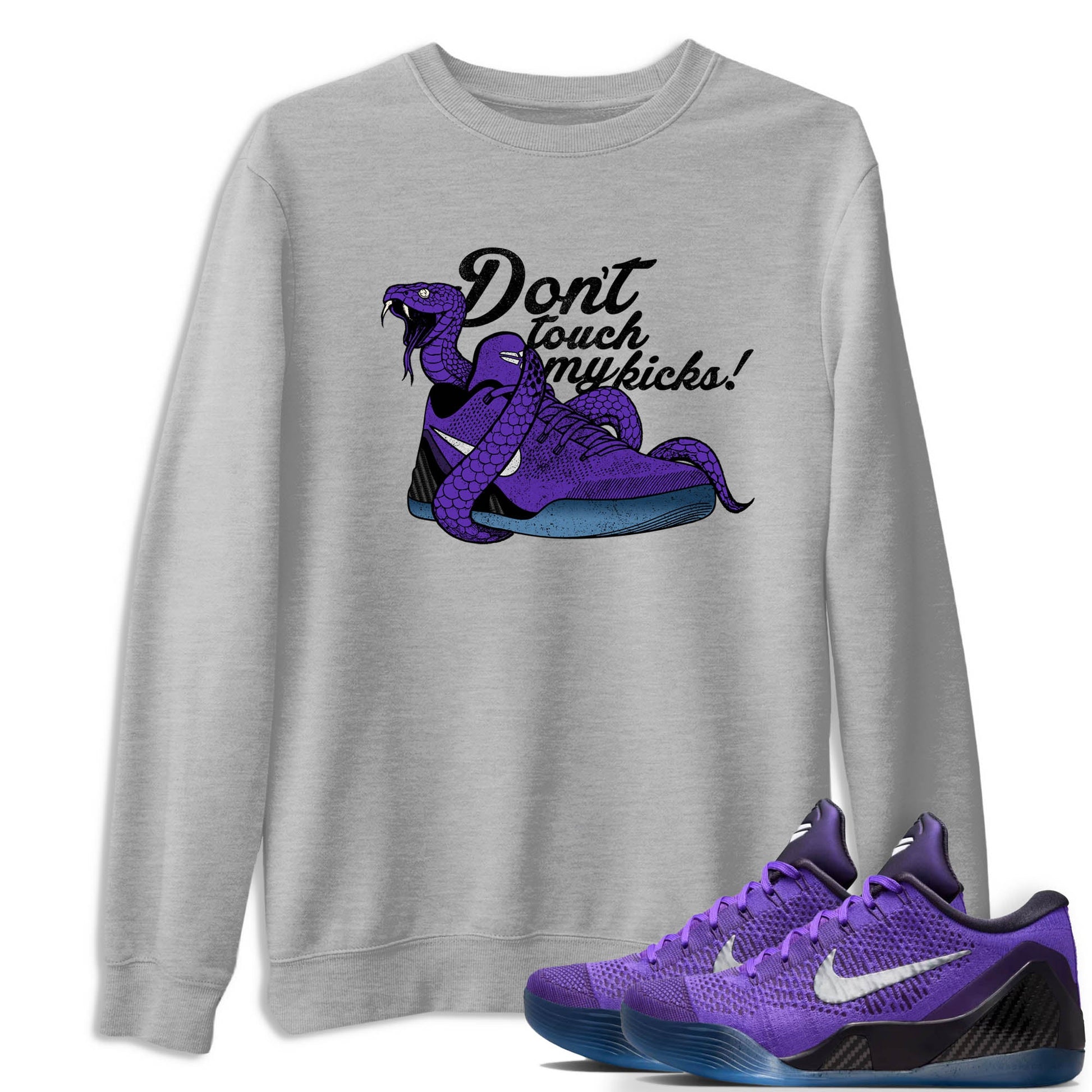 Sneaker Threads – Sneaker Tees To Match Nike KB 9 Hyper Grape – Don't Touch My Kicks Graphic Tee Heather Grey 1. Perfect for Jordan releases 2025 colorways. Perfect for purple basketball sneaker releases and legacy-inspired colorways for 2025 hoopers.