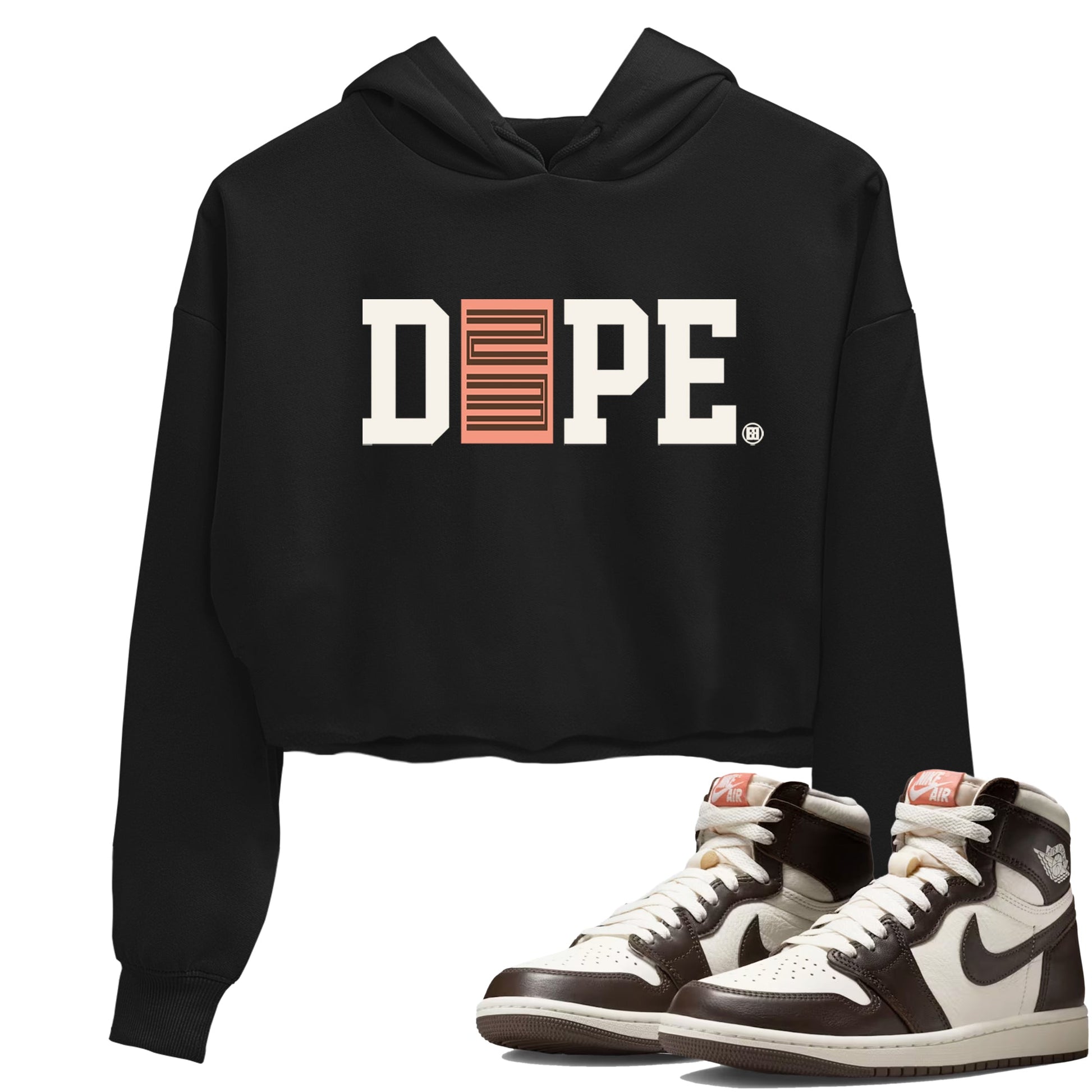 Sneaker match tees – Sneaker Tees To Match Air Jordan 1 Baroque Brown Shoes – Dope 23 Crop T-Shirt Black 1